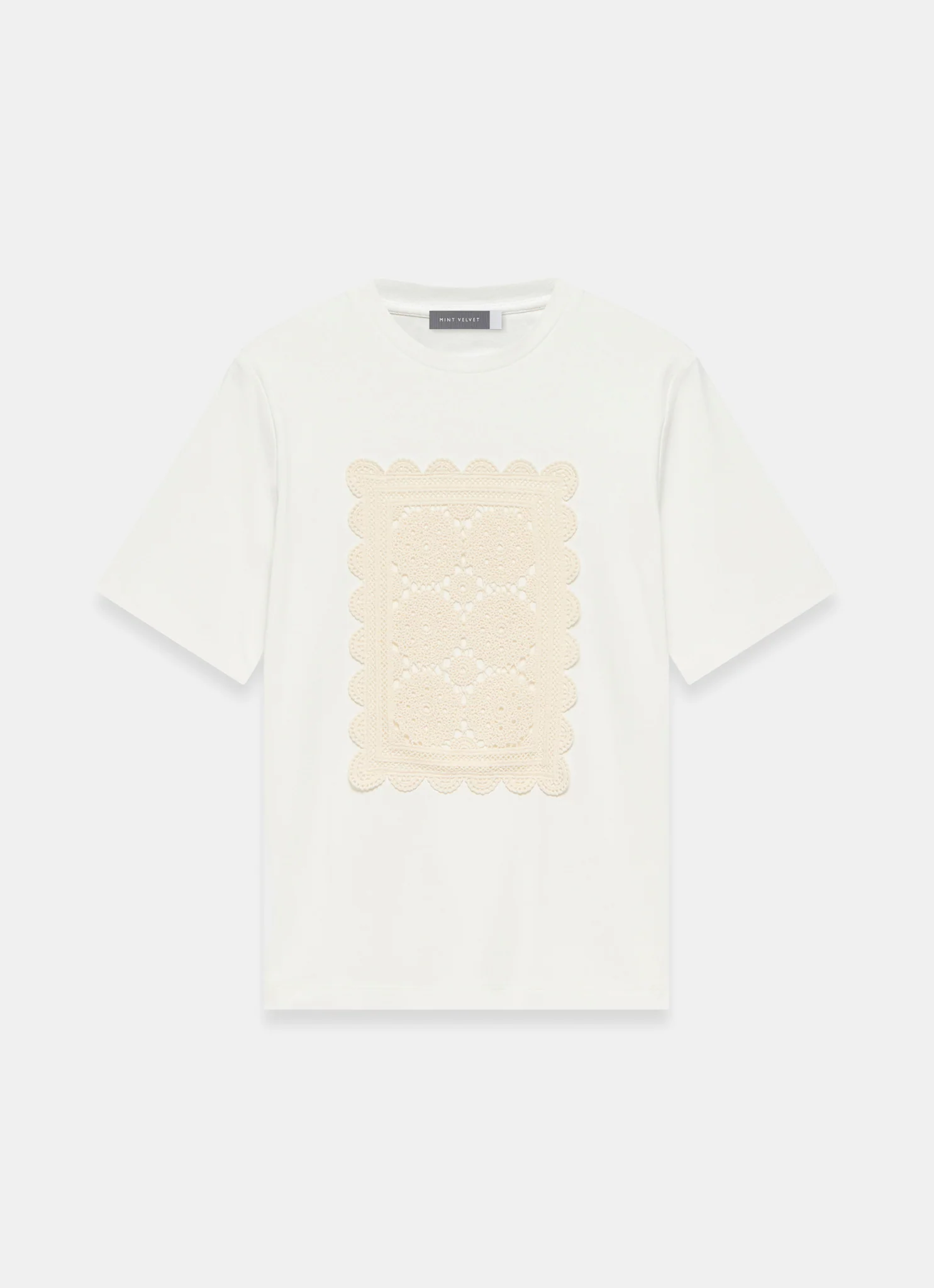 Cream Crochet Panel T-Shirt - Image 7