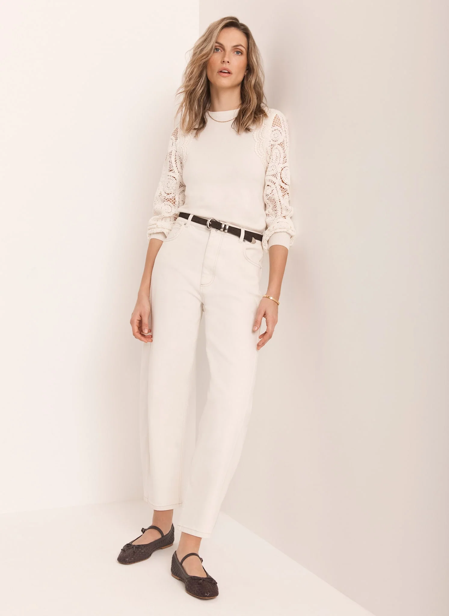 Cream Crochet Sleeve Jumper - Image 5