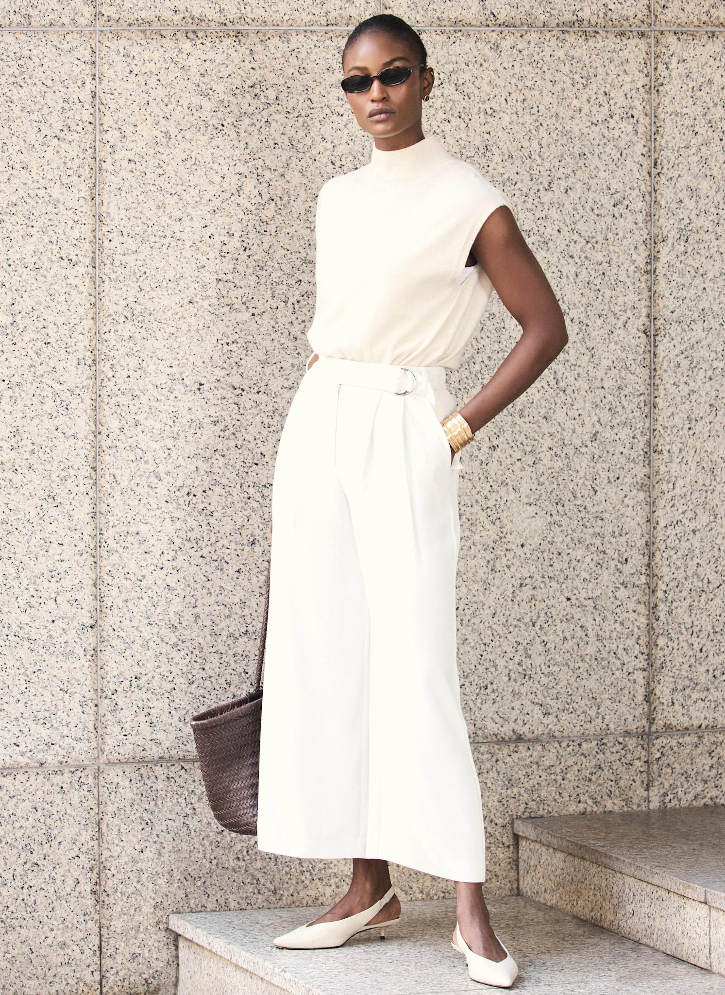 White Cropped Utility Trousers - Image 3