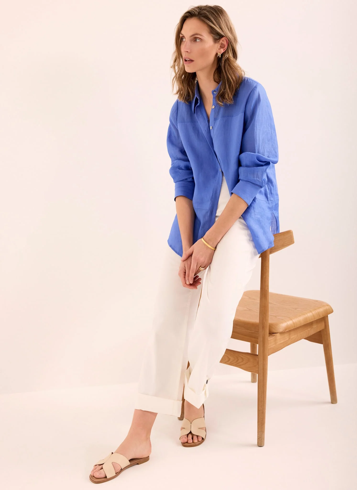 White Cropped Wide Chino Trousers - Image 3