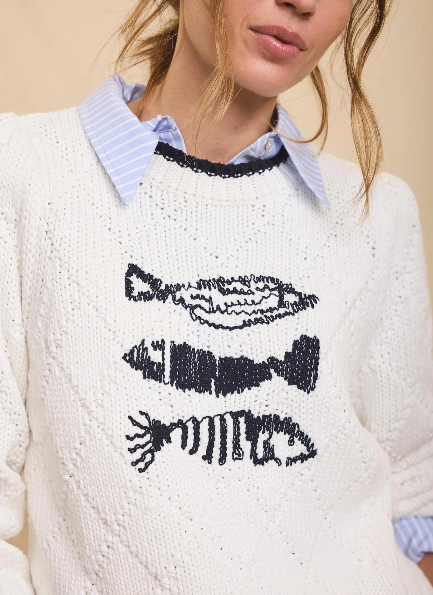 White Cotton Blend Fish Motif Jumper - Image 4