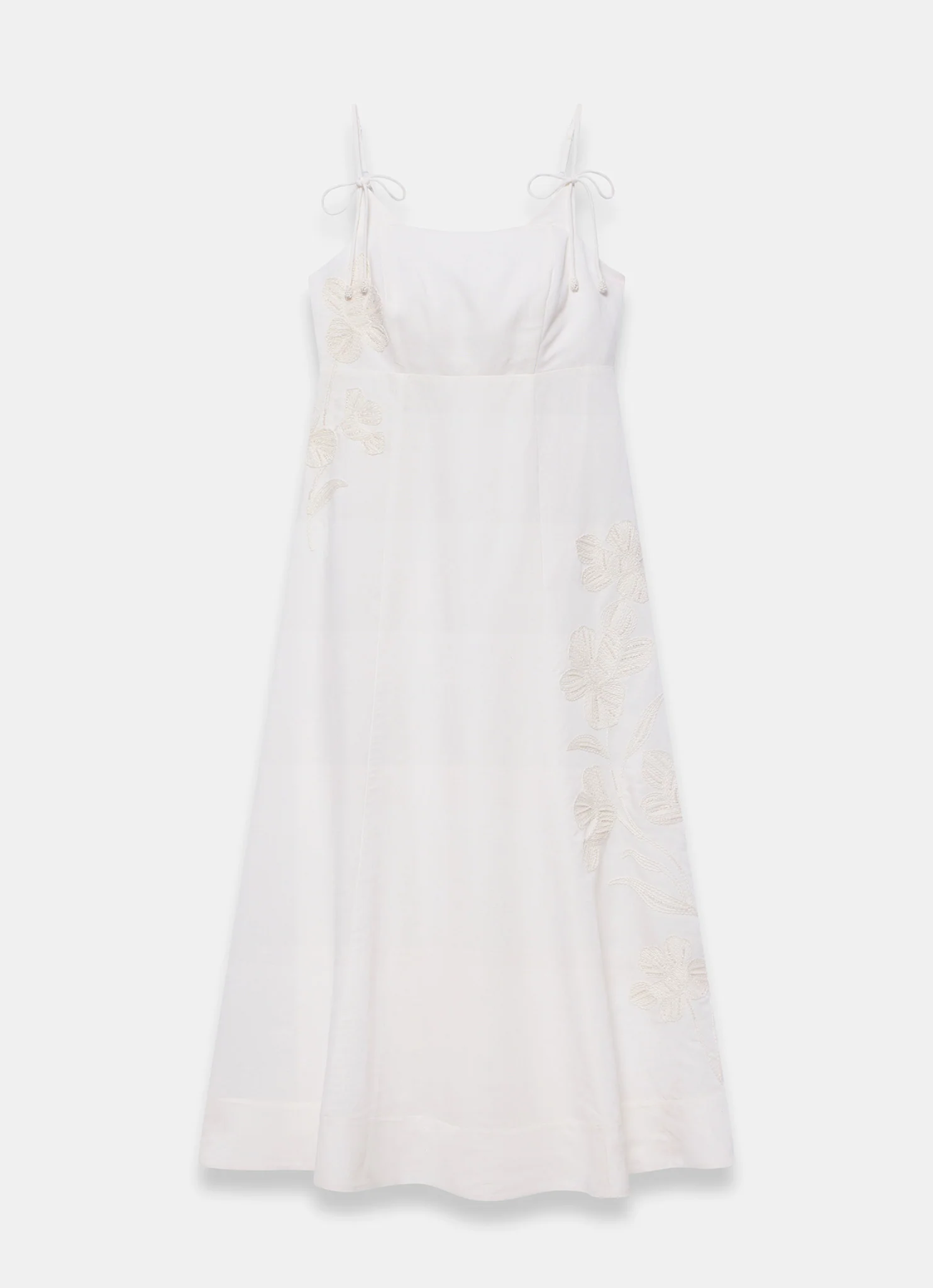 White Linen Blend Embroidered Midi Dress - Image 7