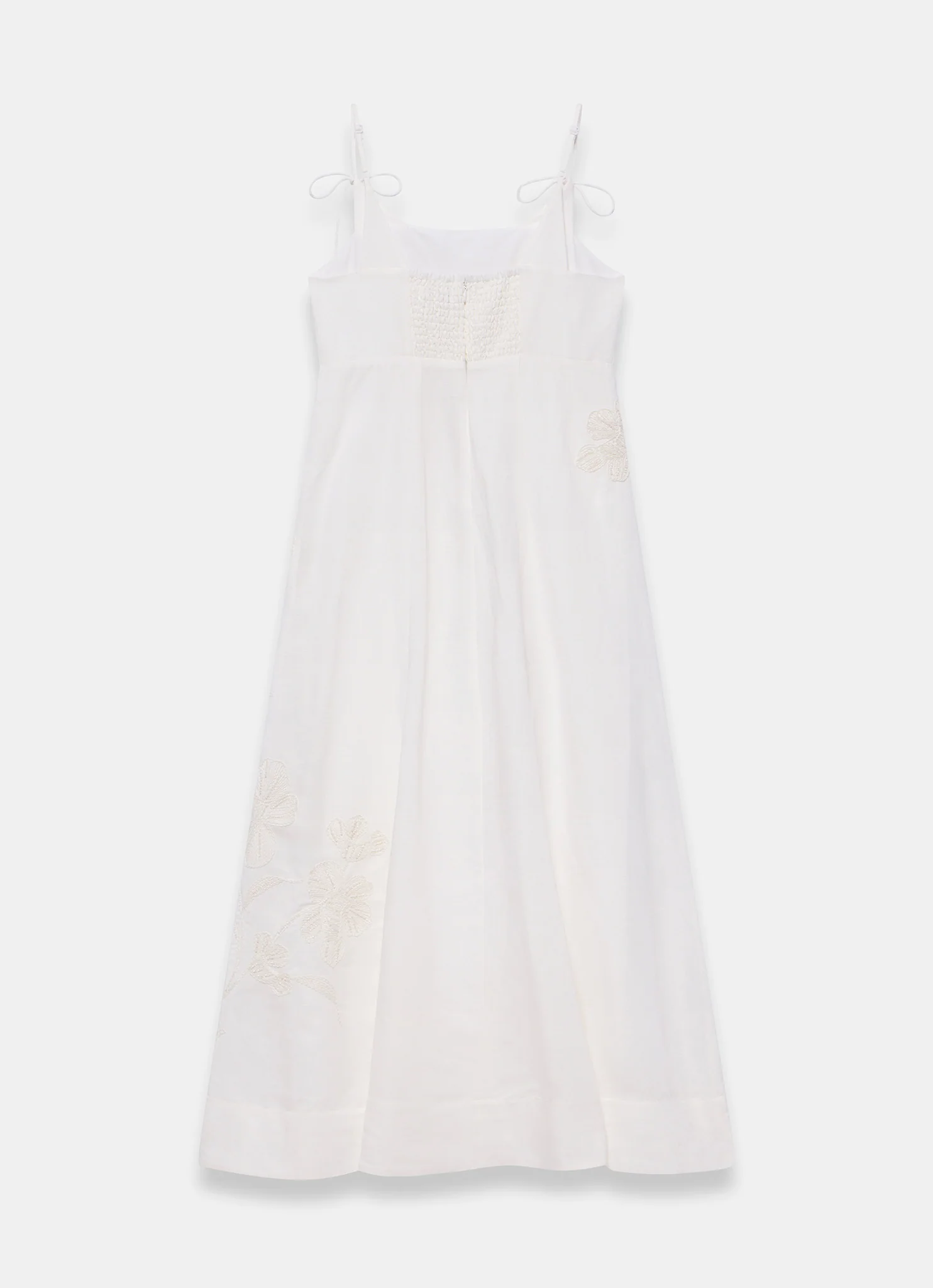 White Linen Blend Embroidered Midi Dress - Image 8