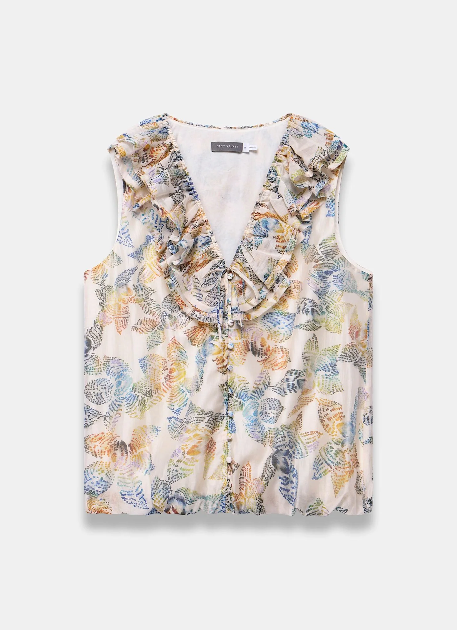 Cream Floral Print Ruffle Top - Image 6