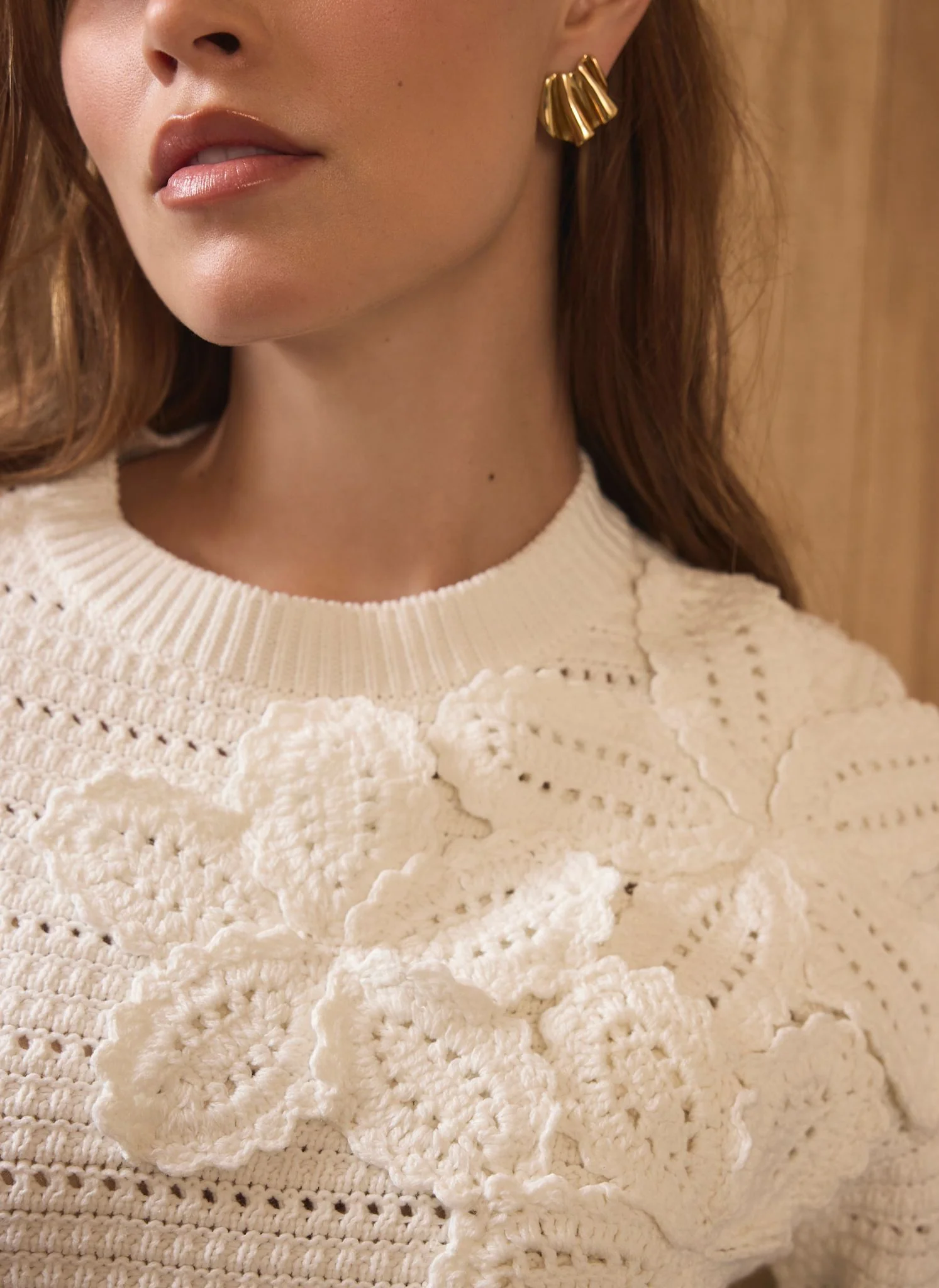 Cream Cotton Blend Floral Detail Jumper - Image 4