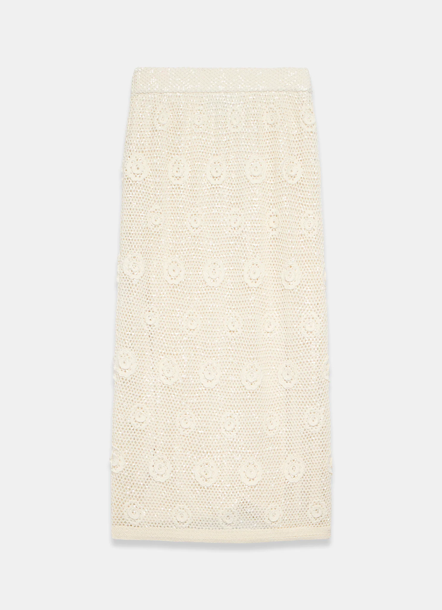 Neutral Sequin Floral Crochet Midi Skirt - Image 6