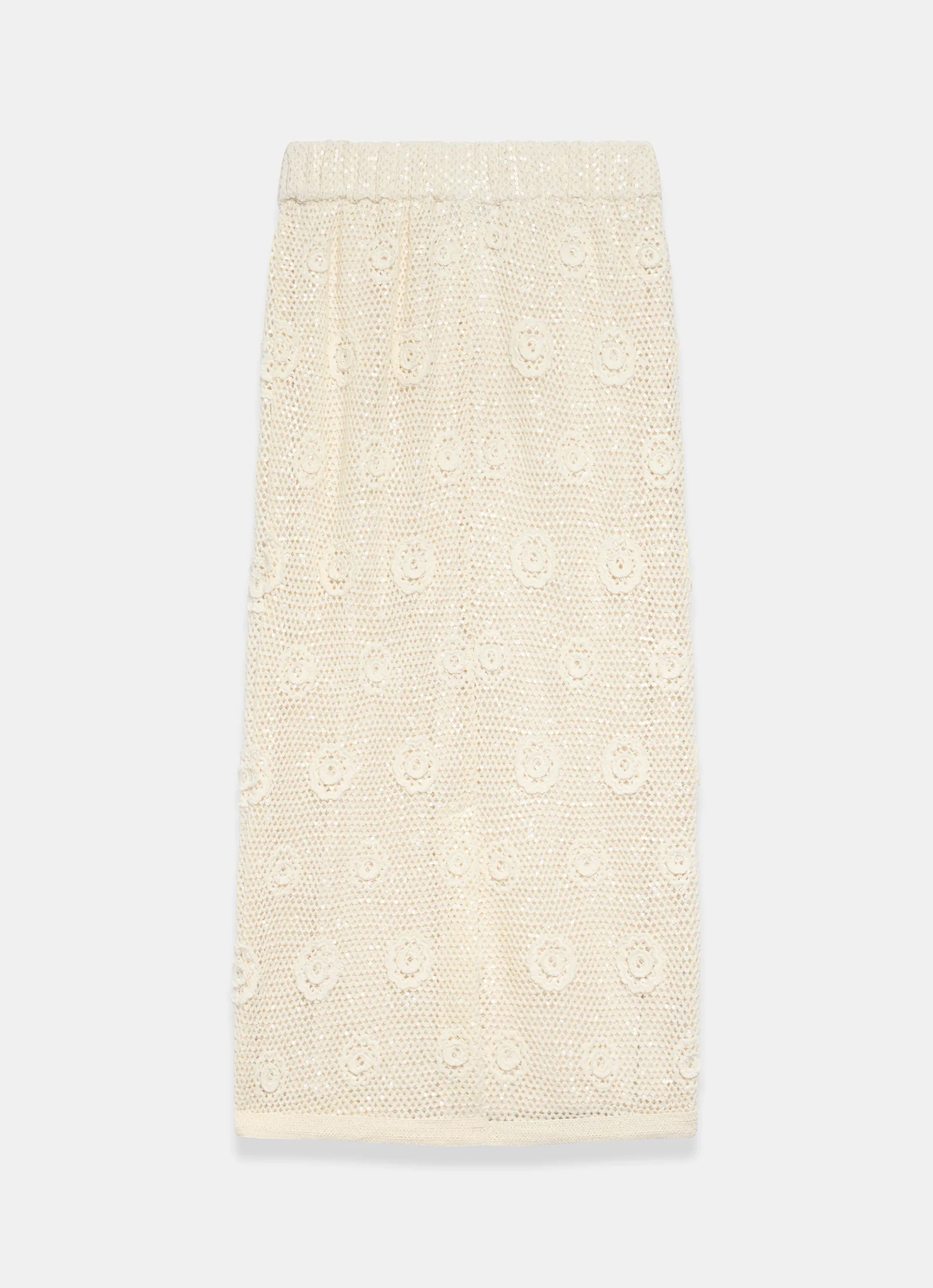 Neutral Sequin Floral Crochet Midi Skirt - Image 7
