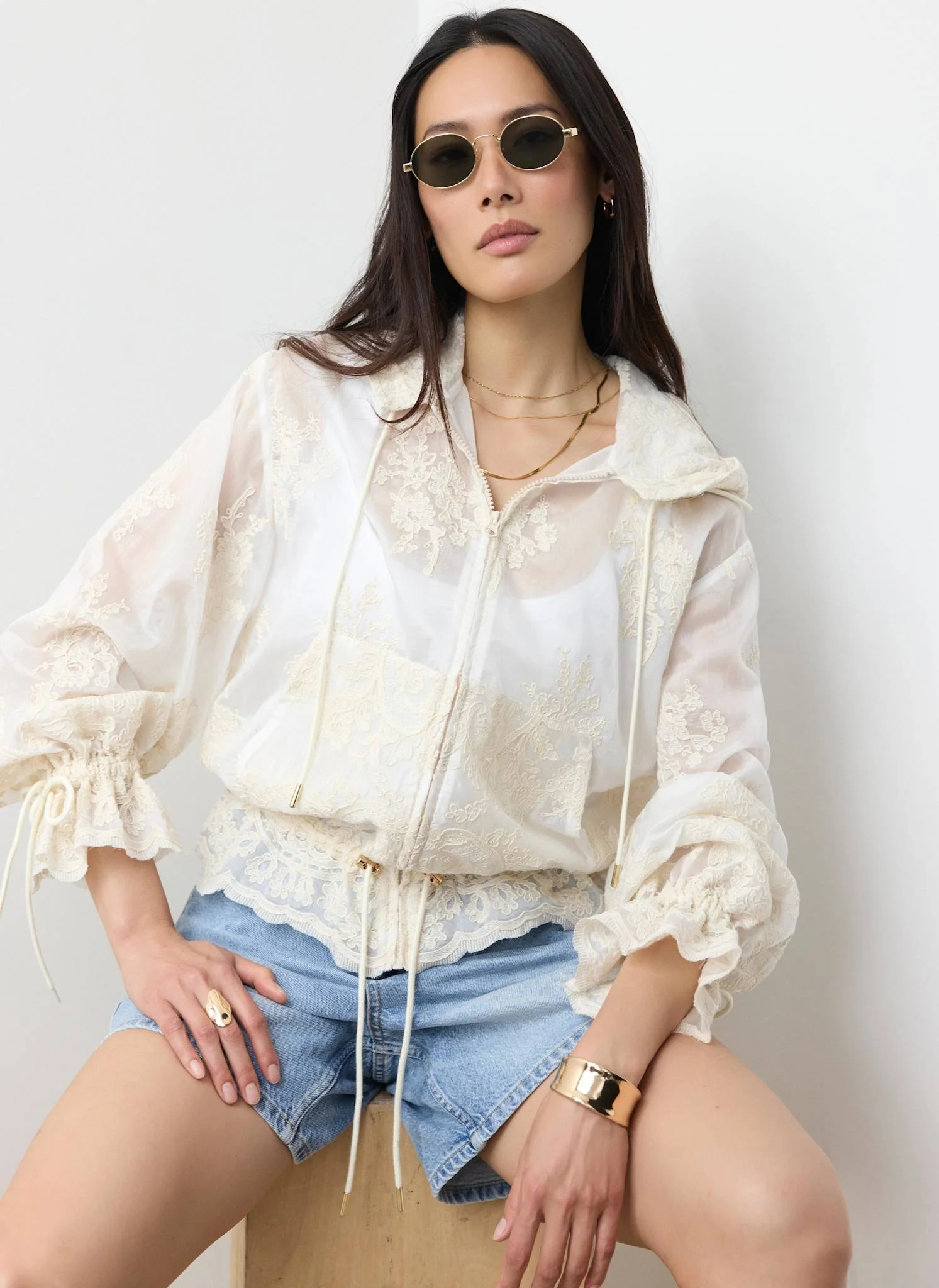 Cream Lace Hooded Jacket