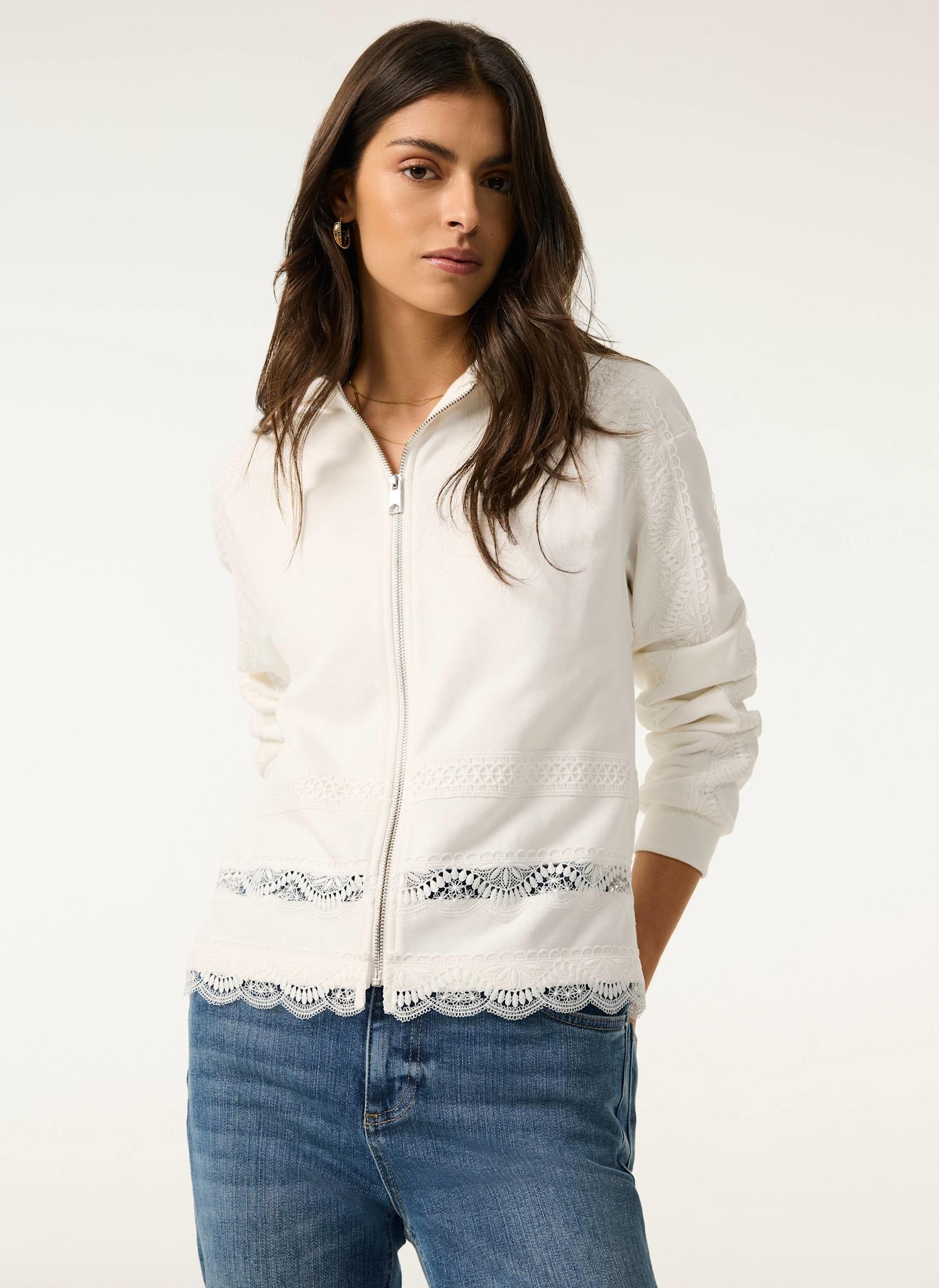 White Cotton Lace Hoodie - Image 2