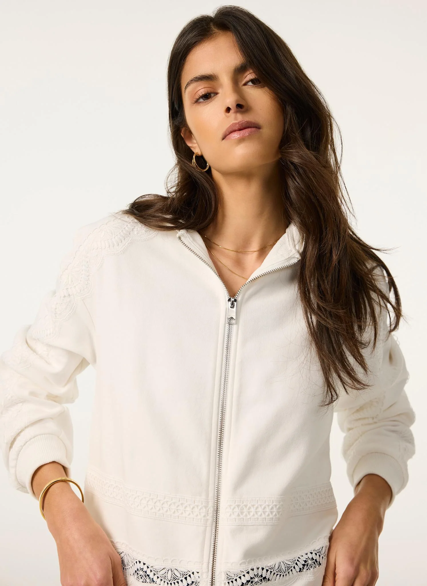 White Cotton Lace Hoodie - Image 3