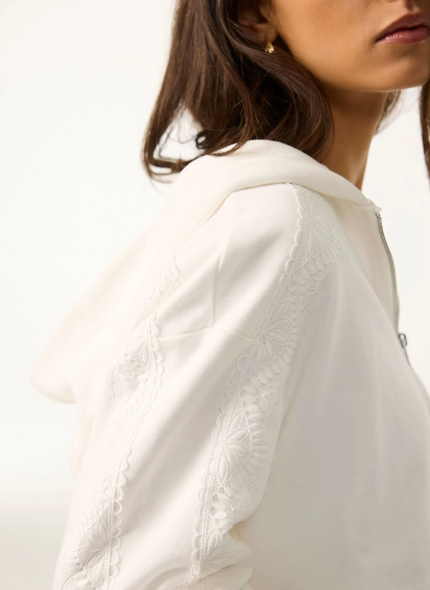 White Cotton Lace Hoodie - Image 5