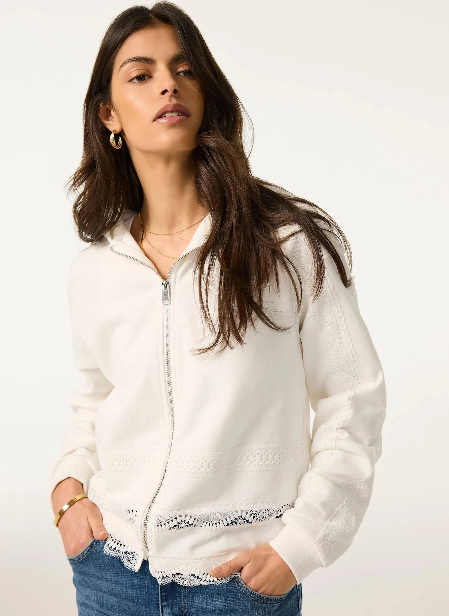 White Cotton Lace Hoodie - Image 6