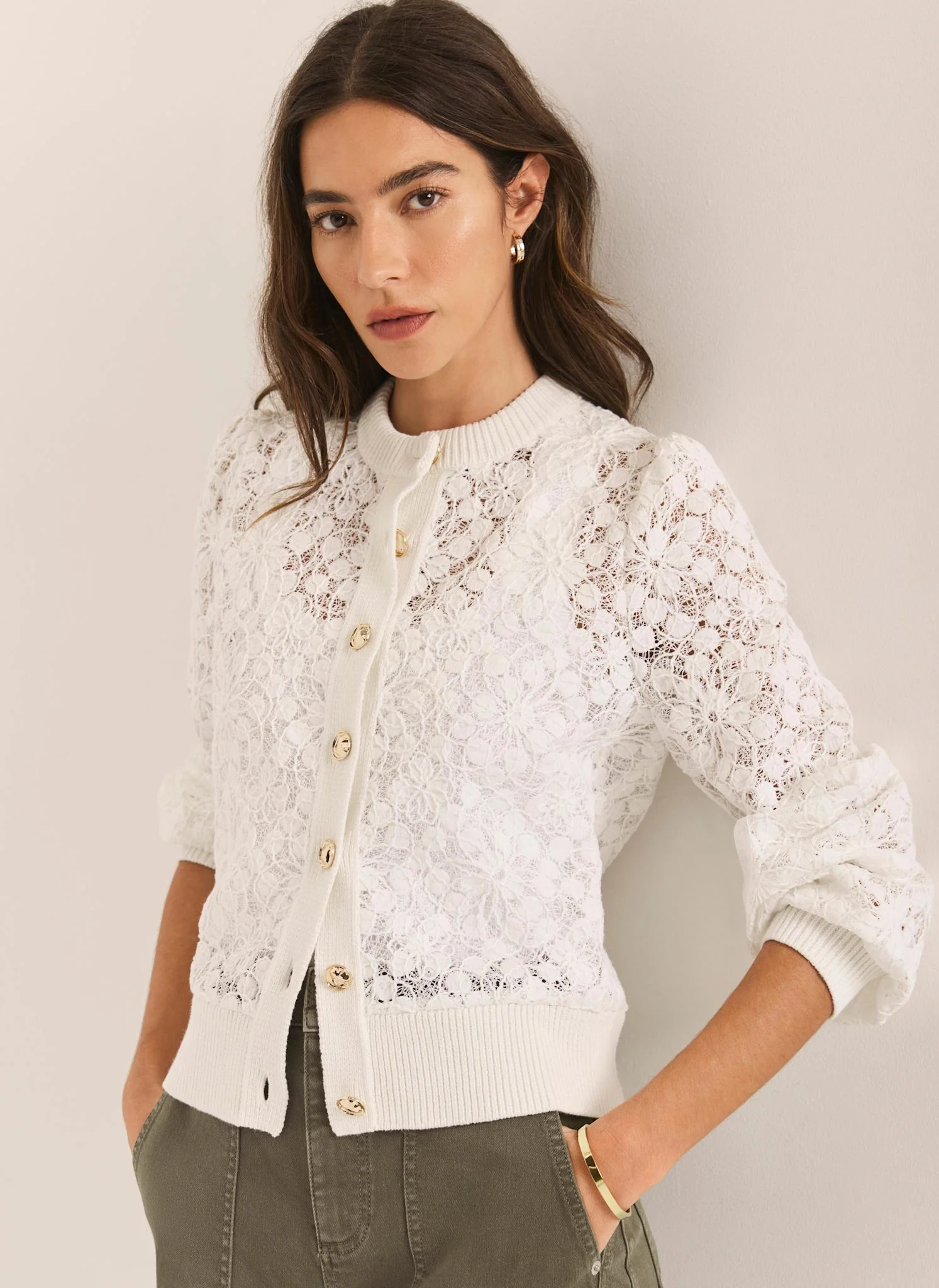 Cream Lace Cotton Blend Jacket - Image 3