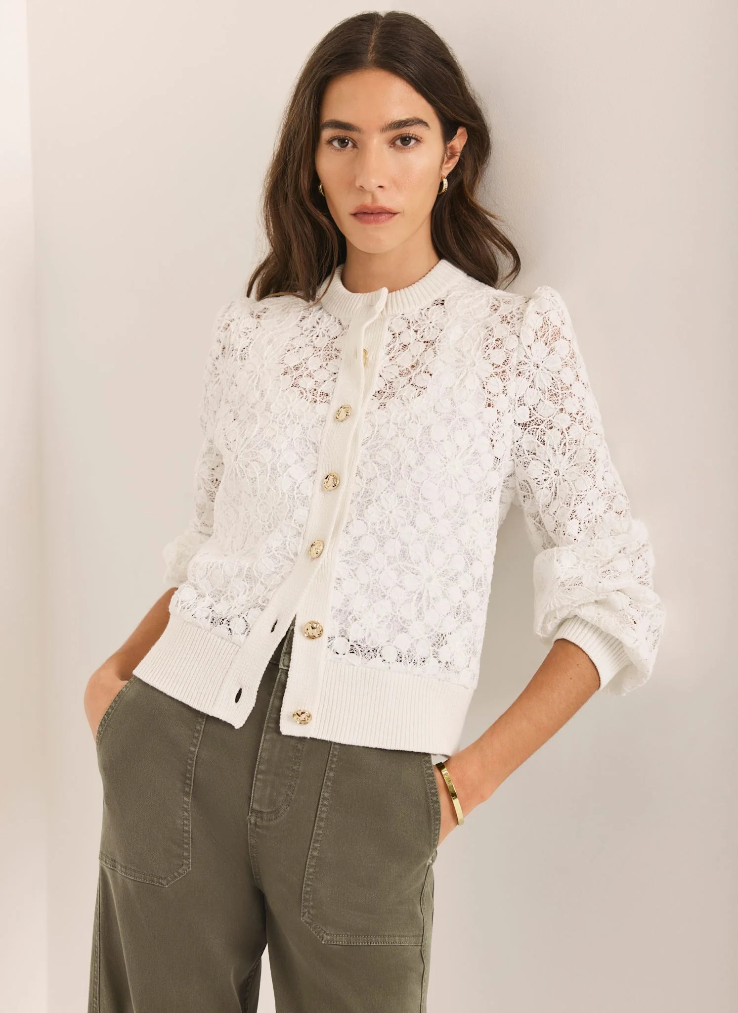 Cream Lace Cotton Blend Jacket - Image 5