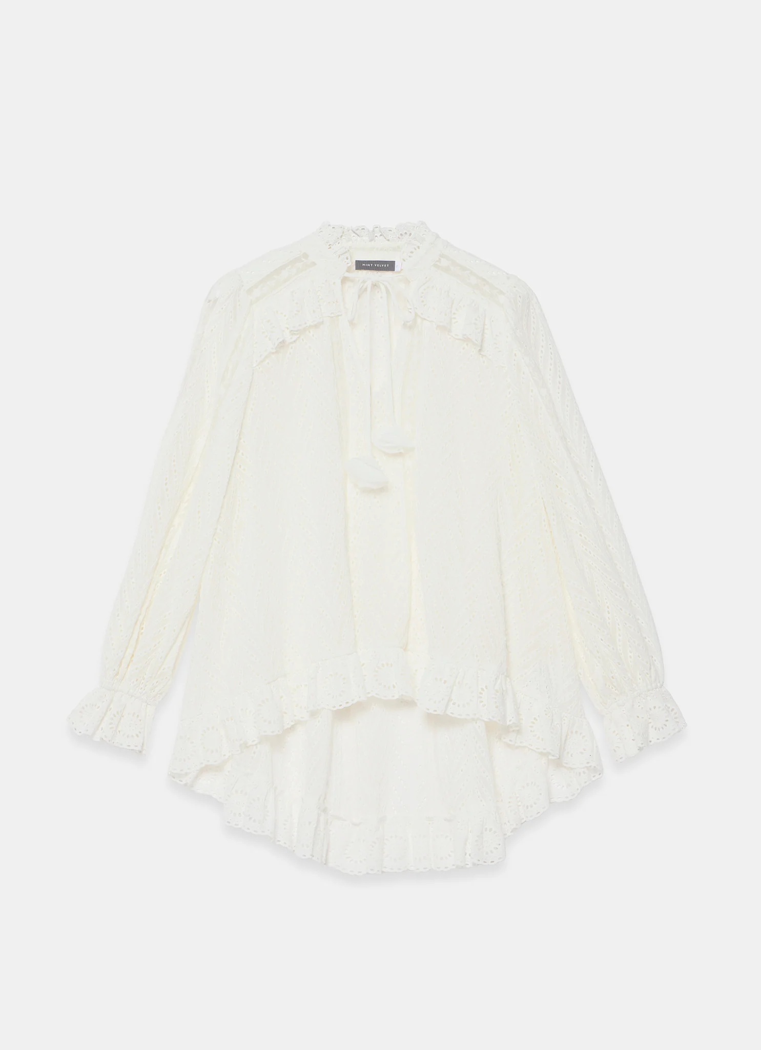 Cream Broderie Trim Longline Blouse - Image 7
