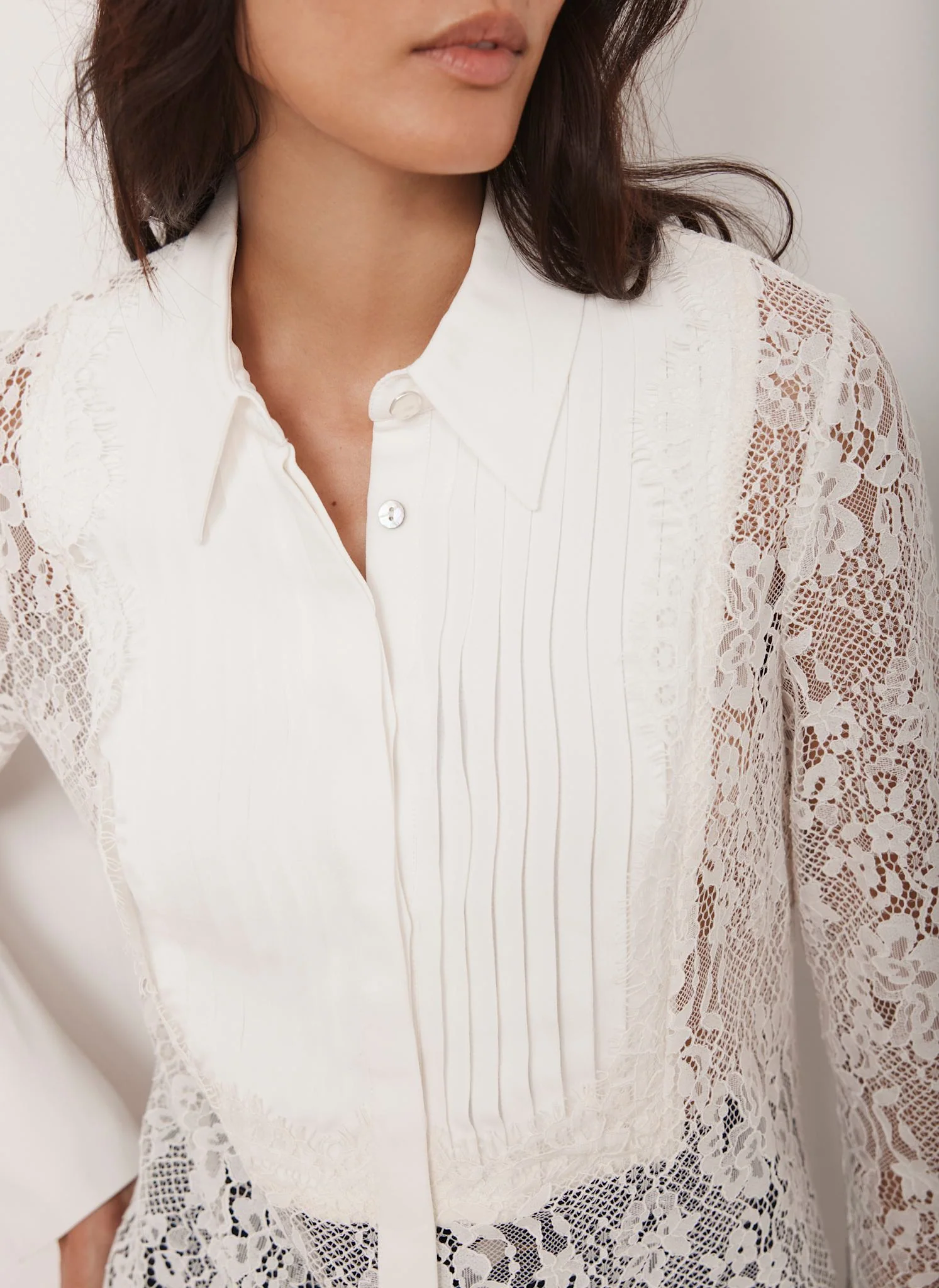 White Lace Pintuck Shirt - Image 4