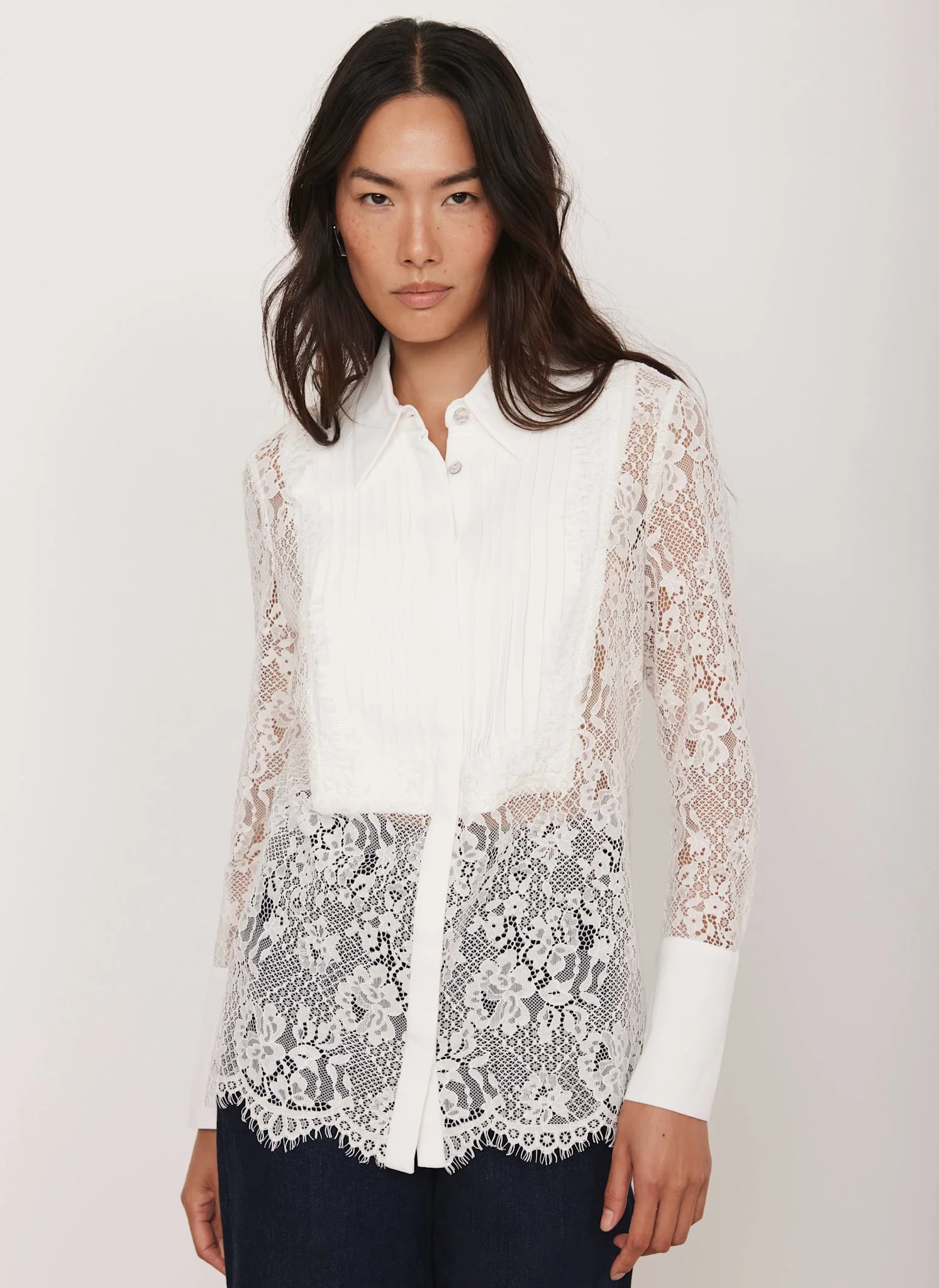 White Lace Pintuck Shirt - Image 5