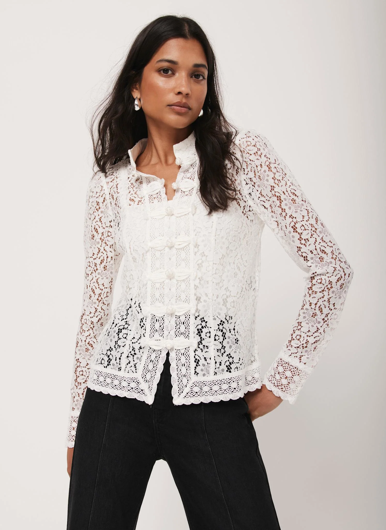 White Lace Scallop Trim Top