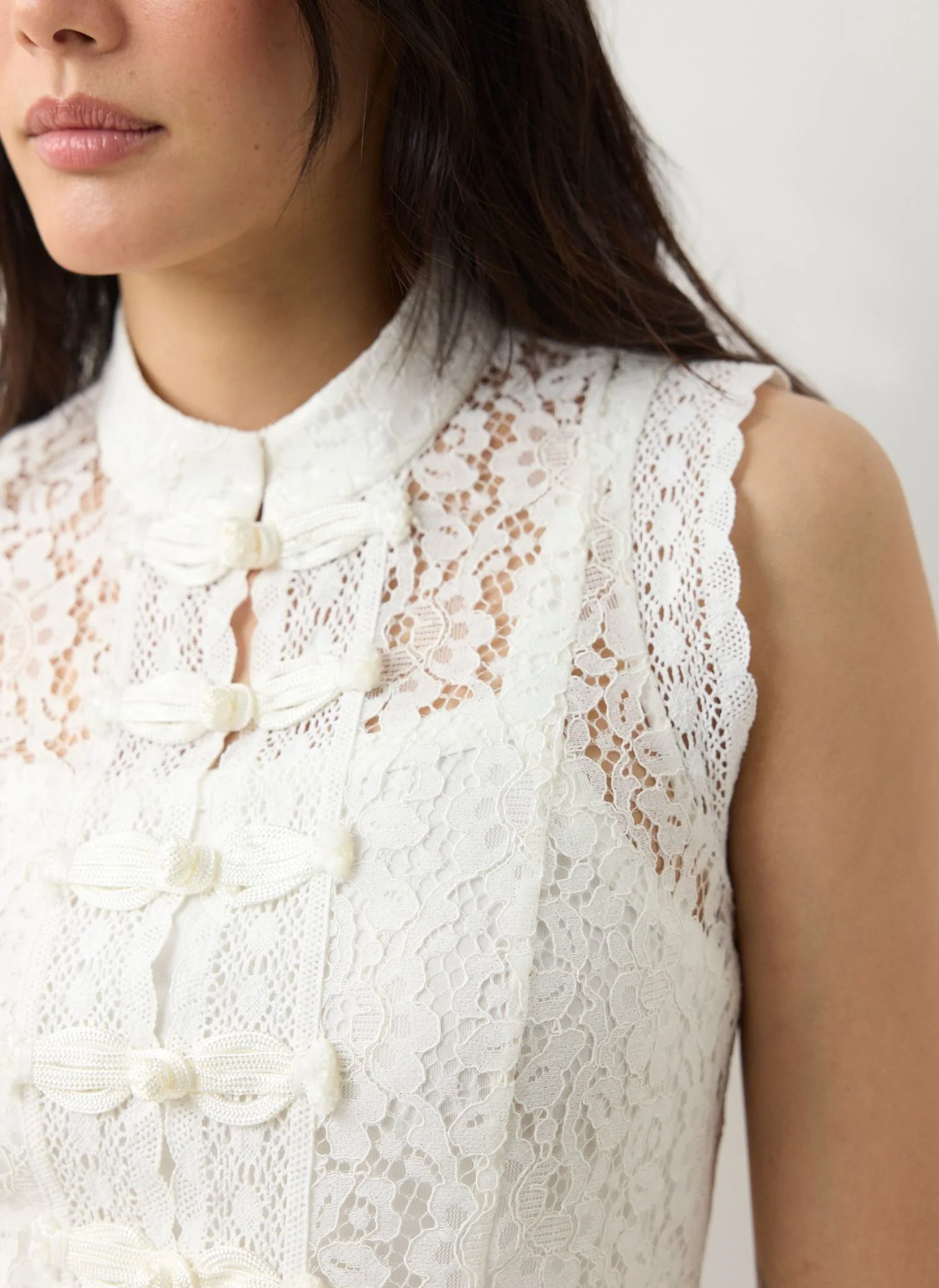 White Lace Stand Collar Top - Image 6