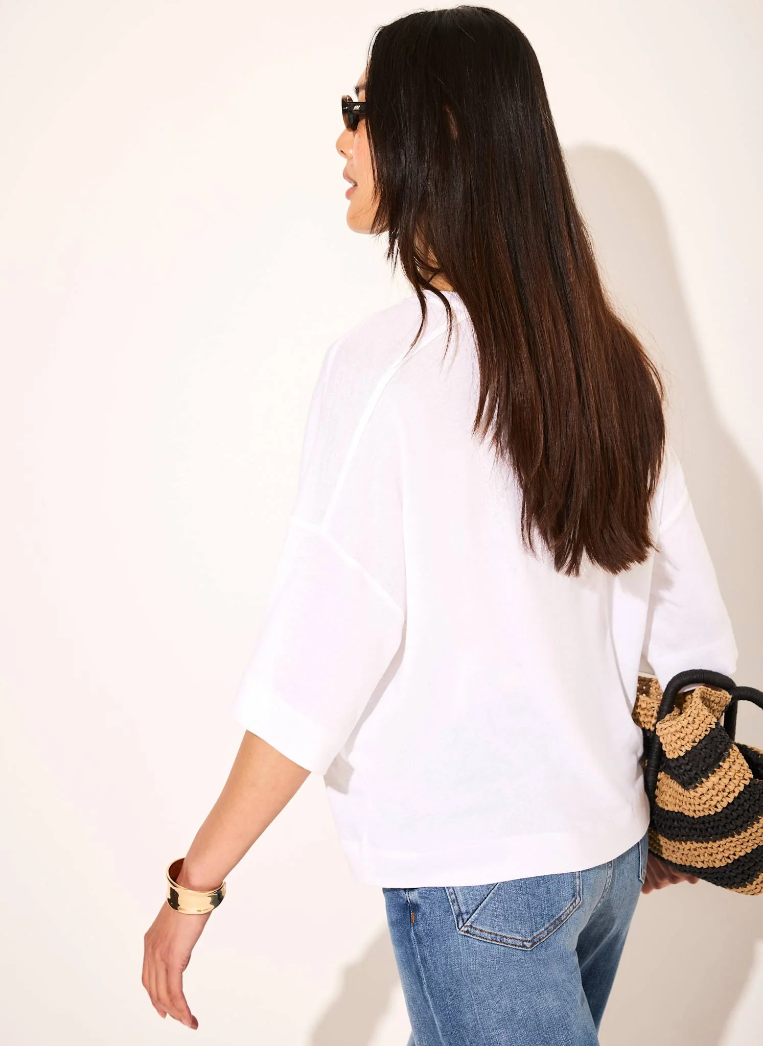 White Linen Blend Boxy T-Shirt - Image 4