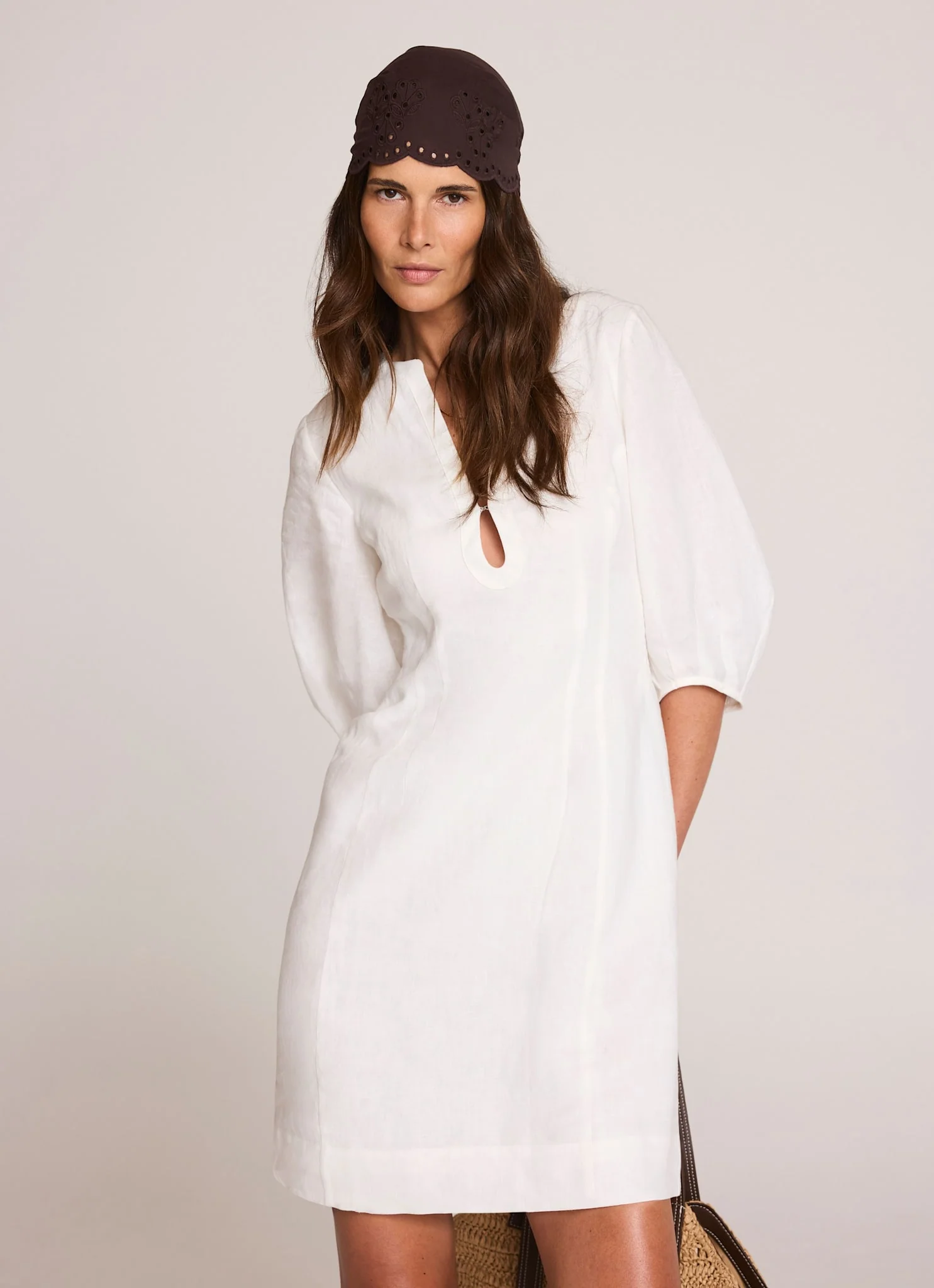 White Linen Puff Sleeve Mini Dress - Image 5