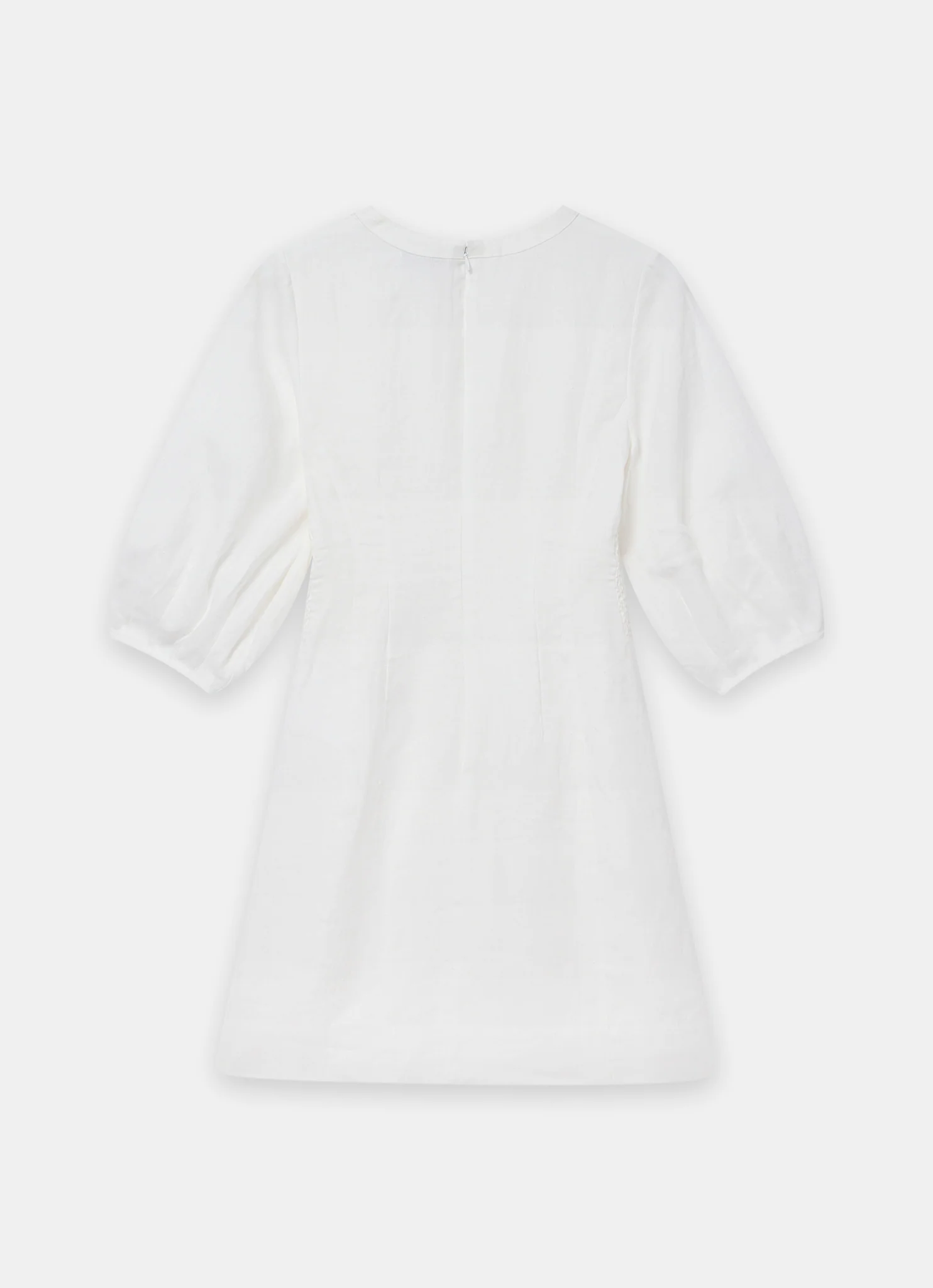 White Linen Puff Sleeve Mini Dress - Image 8