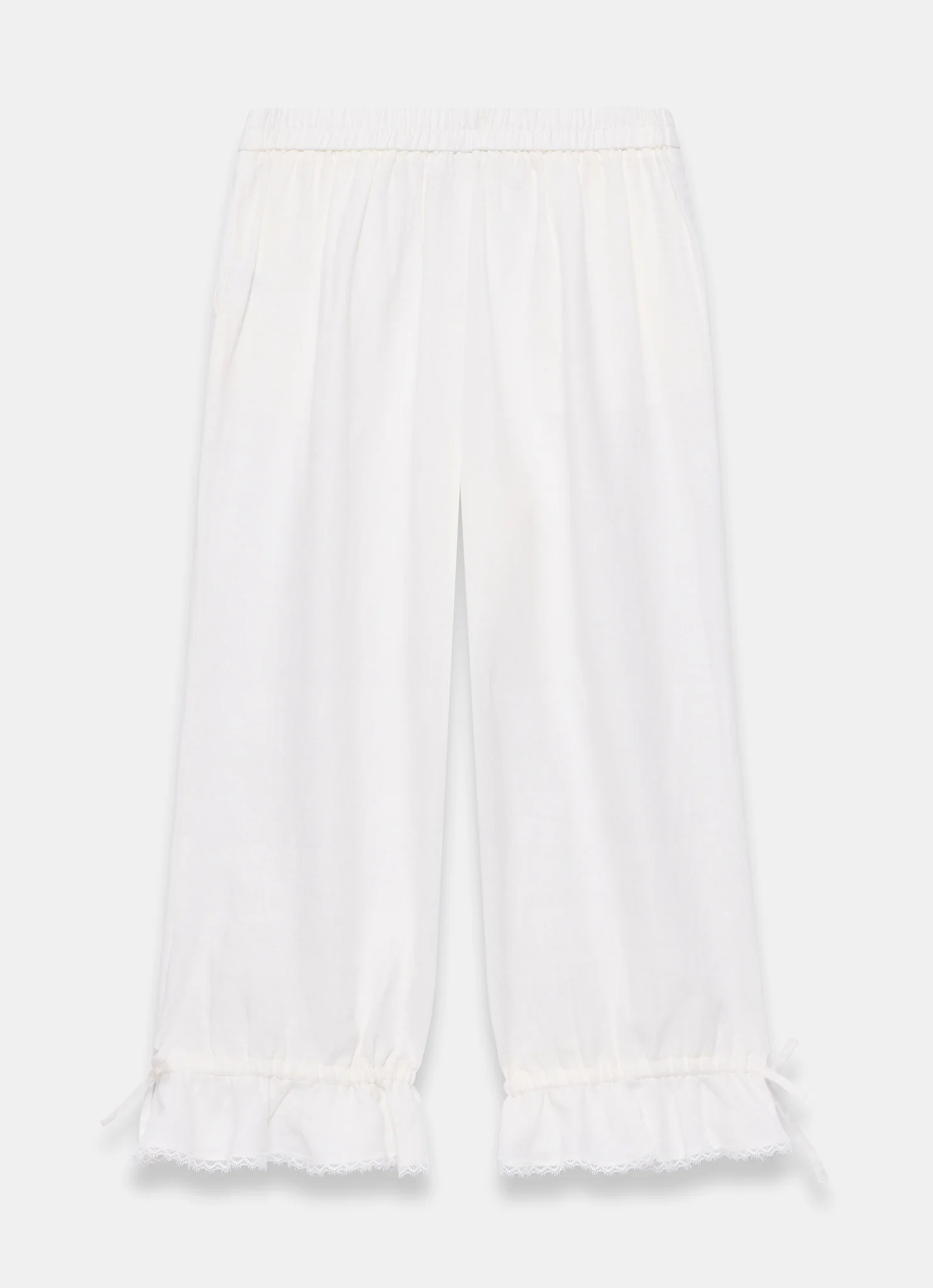 White Linen Ruffle Hem Cropped Trousers - Image 7