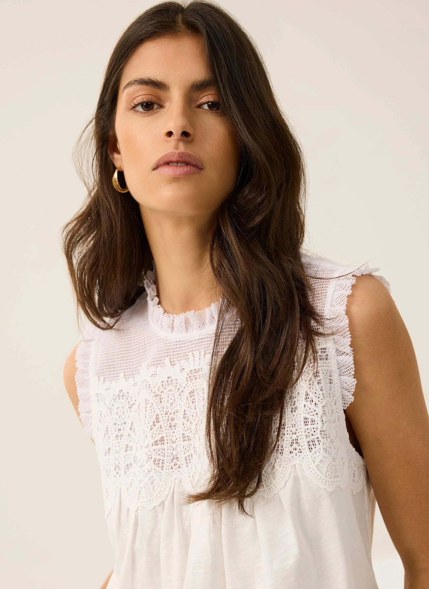 White Cotton Blend Lace Applique Top - Image 6
