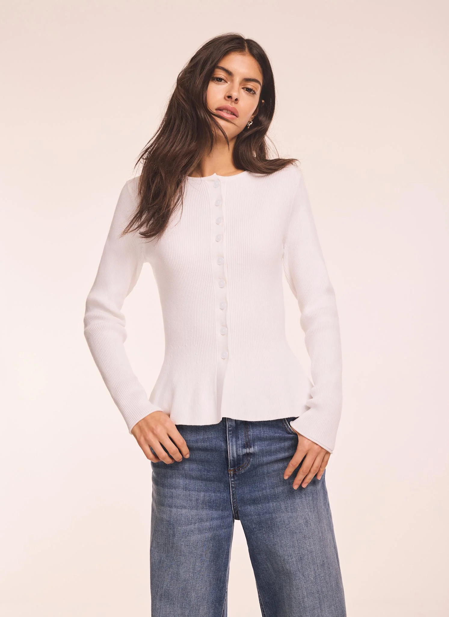 White Peplum Knit Cardigan - Image 6