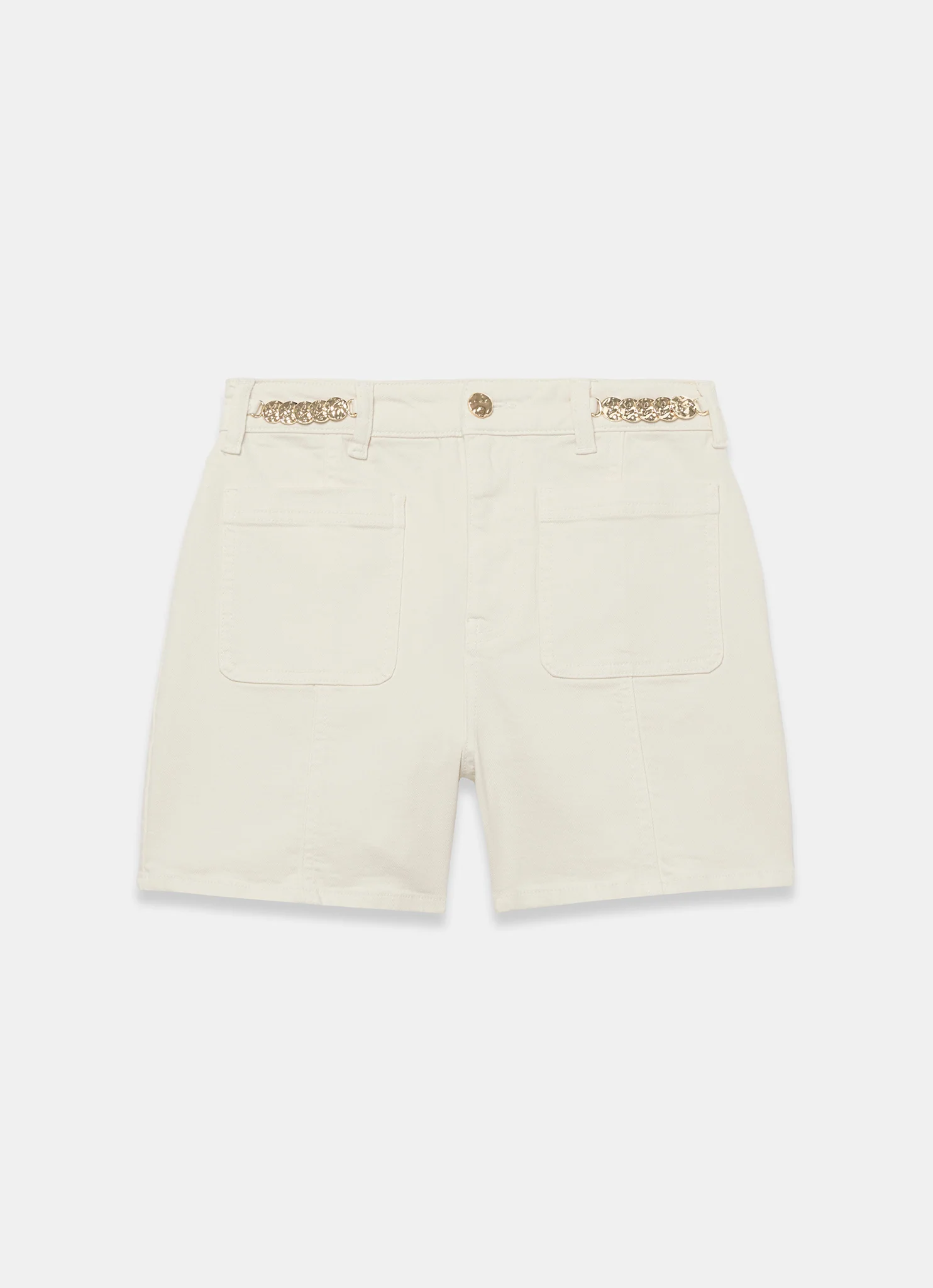 White Denim Patch Pocket Shorts - Image 6