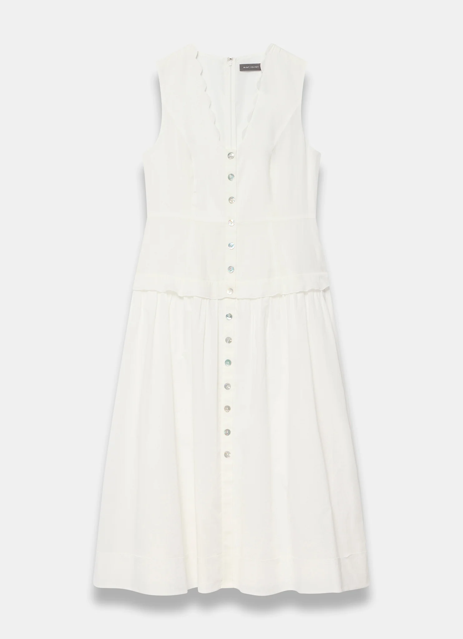 White Ramie Drop Waist Midi Dress - Image 6