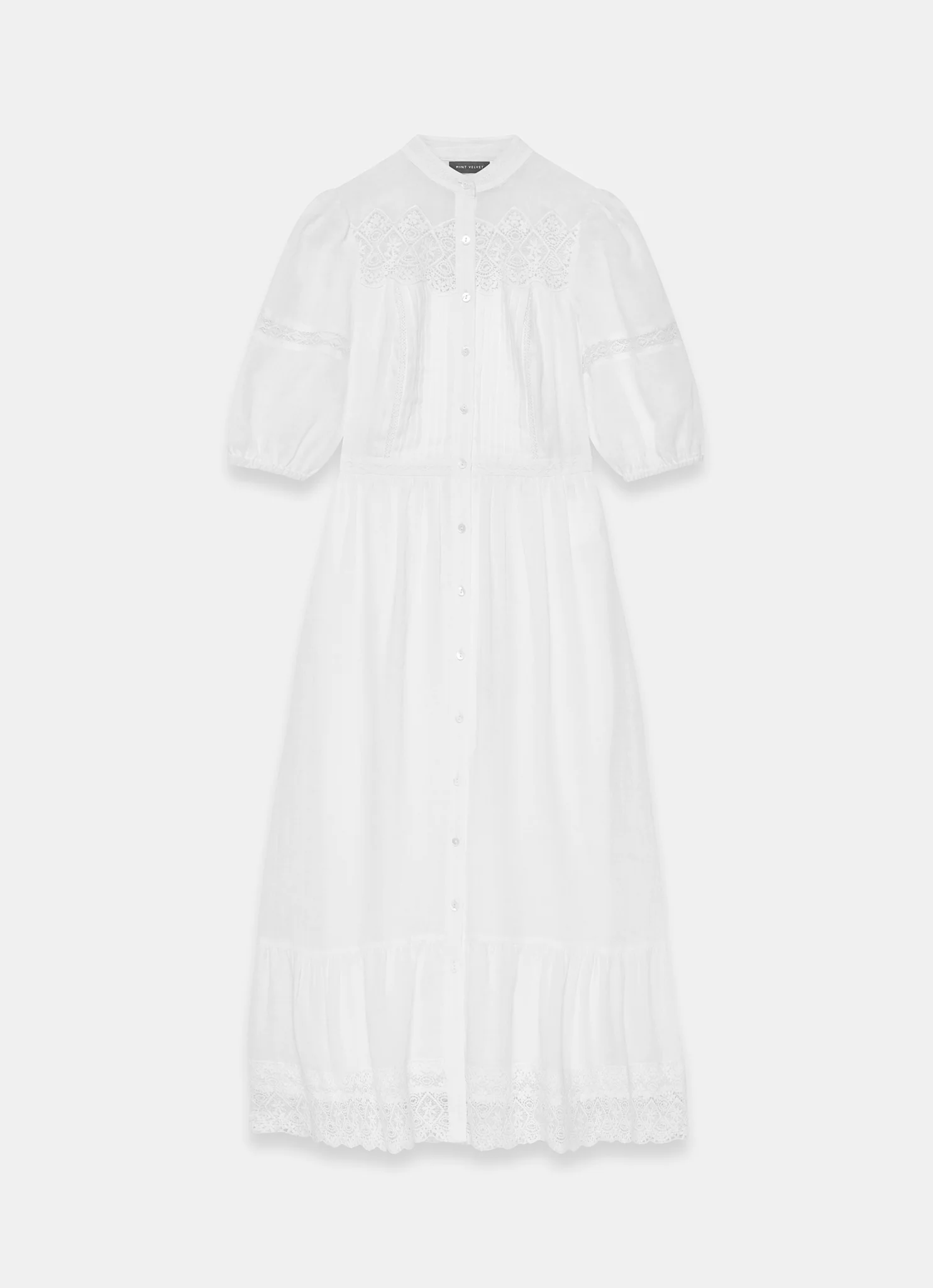 White Lace Detail Ramie Midi Dress - Image 6