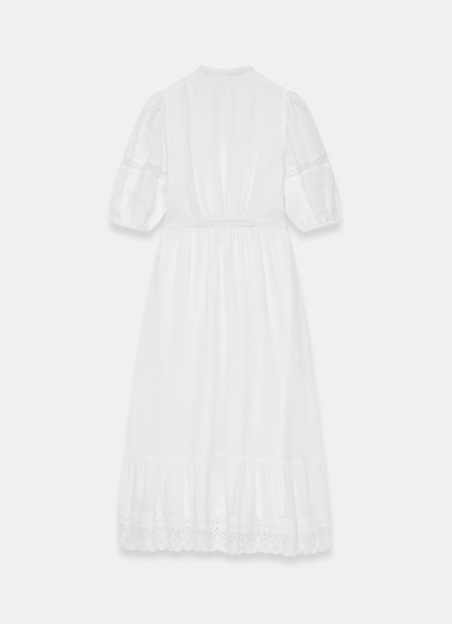 White Lace Detail Ramie Midi Dress - Image 7