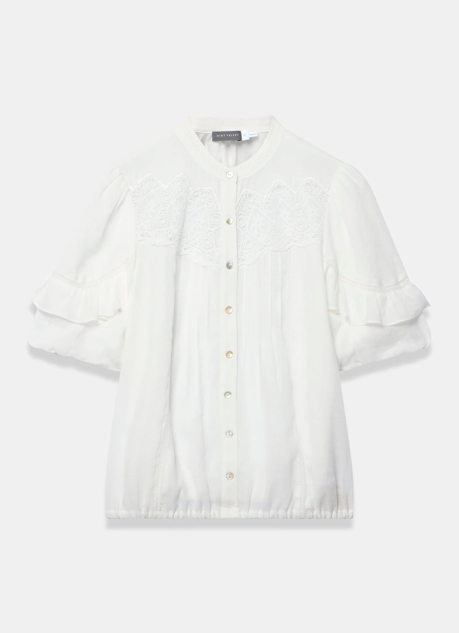White Ramie Lace Detail Blouse - Image 7