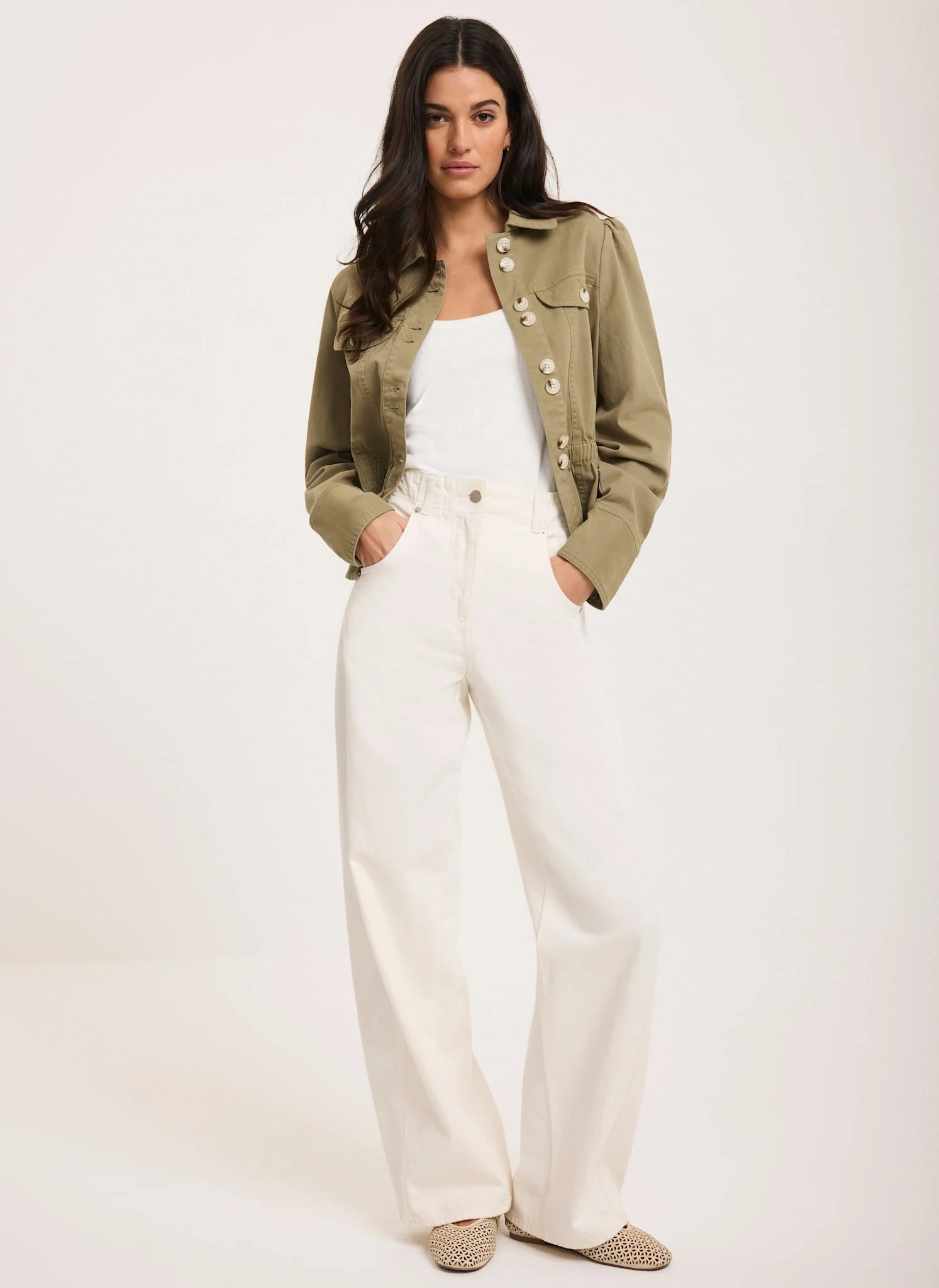 Cream Relaxed Wide Leg Jeans - Image 3