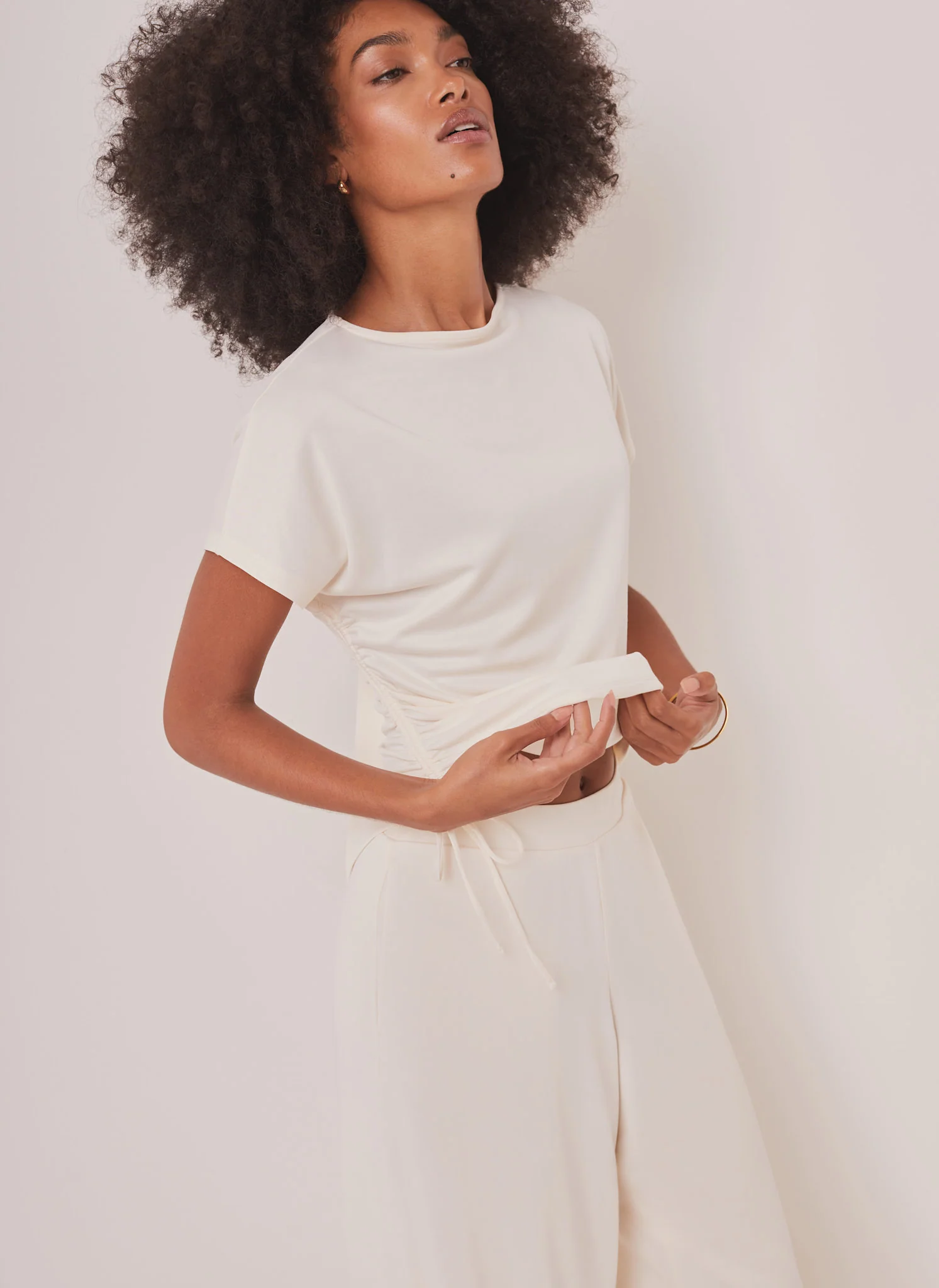 White Jersey Ruched Tie Detail Top - Image 2