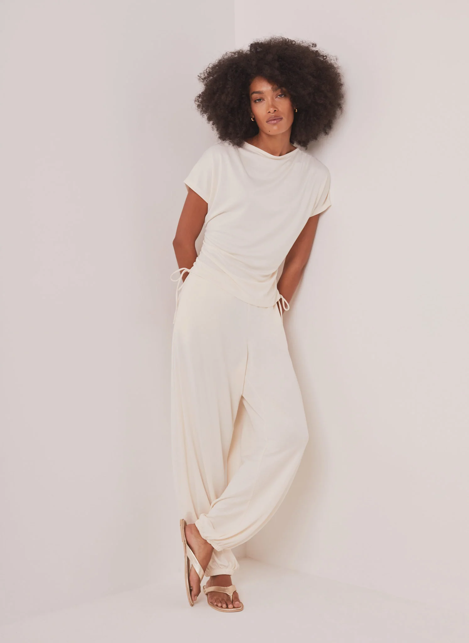 White Jersey Ruched Tie Detail Top - Image 3