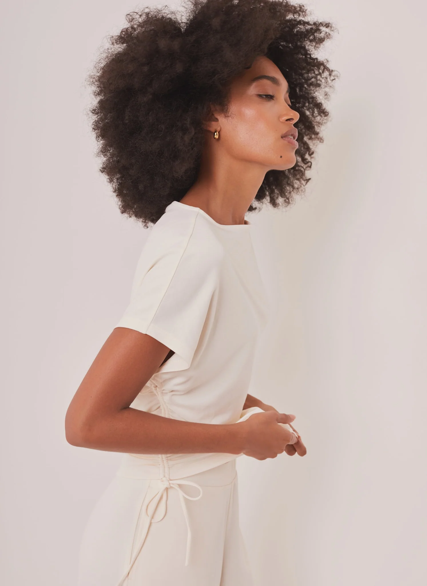 White Jersey Ruched Tie Detail Top - Image 4