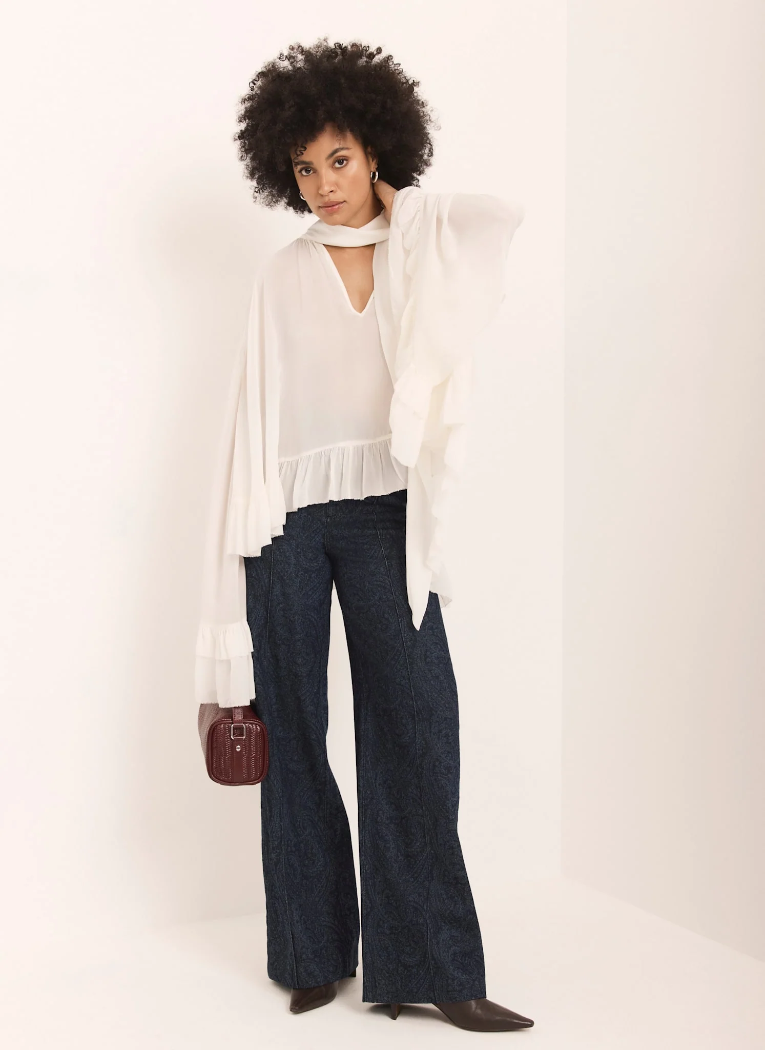 Cream Ruffle Tie Detail Blouse - Image 4