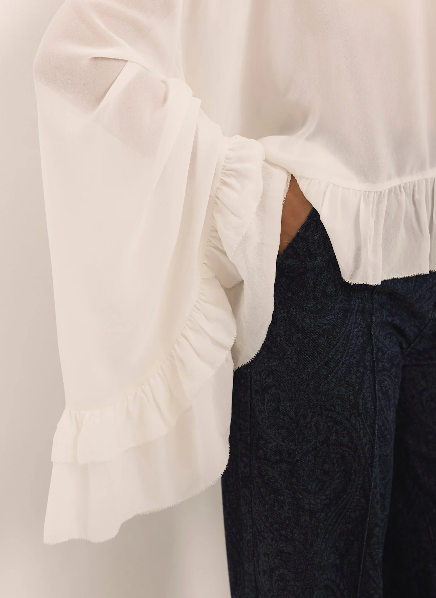 Cream Ruffle Tie Detail Blouse - Image 5