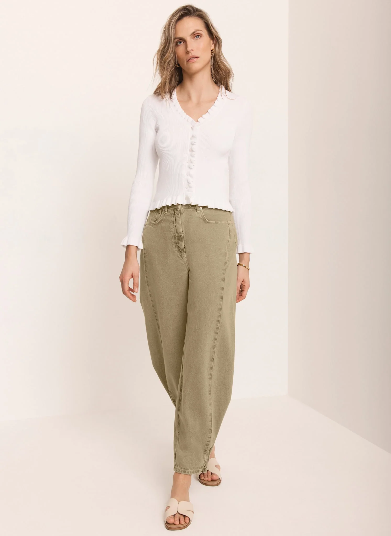 White Ruffle Detail Cardigan - Image 5
