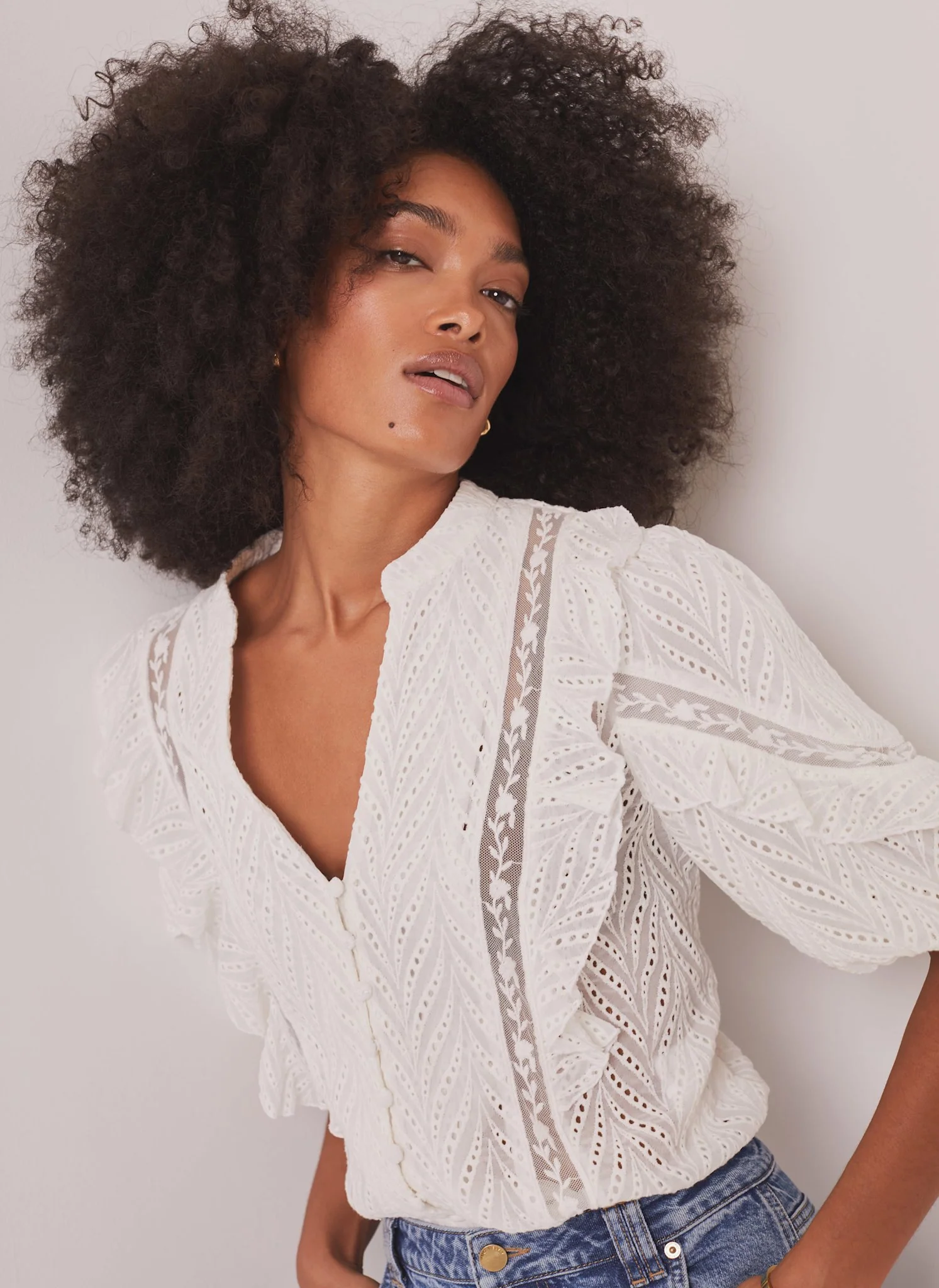 White Ruffle Puff Sleeve Blouse