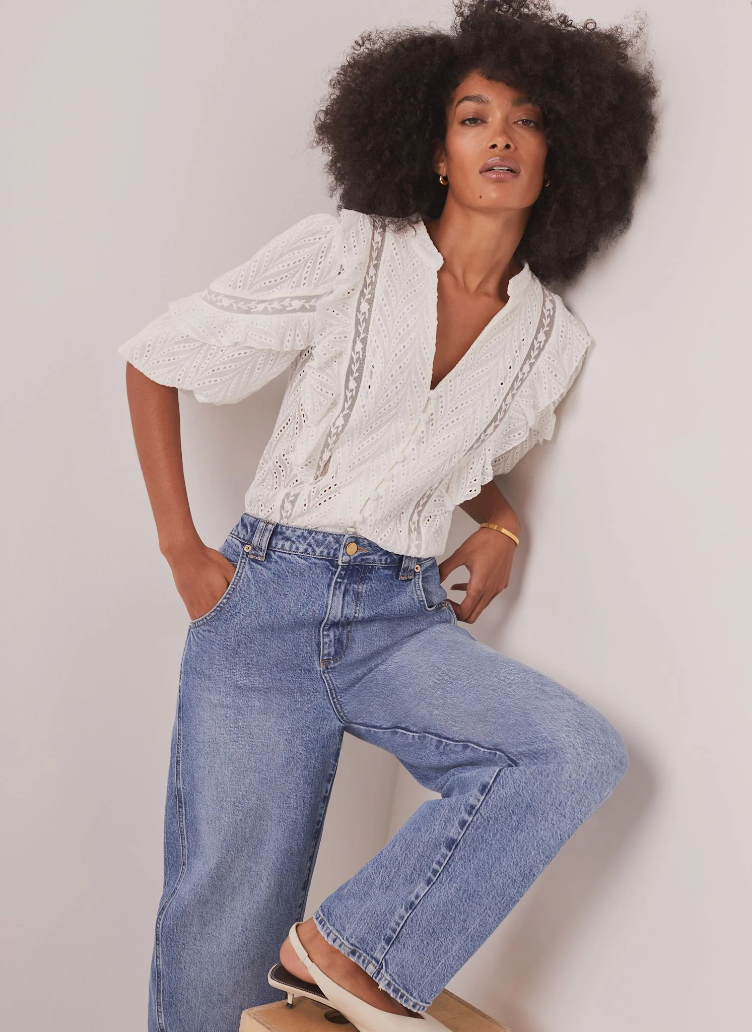 White Ruffle Puff Sleeve Blouse - Image 2