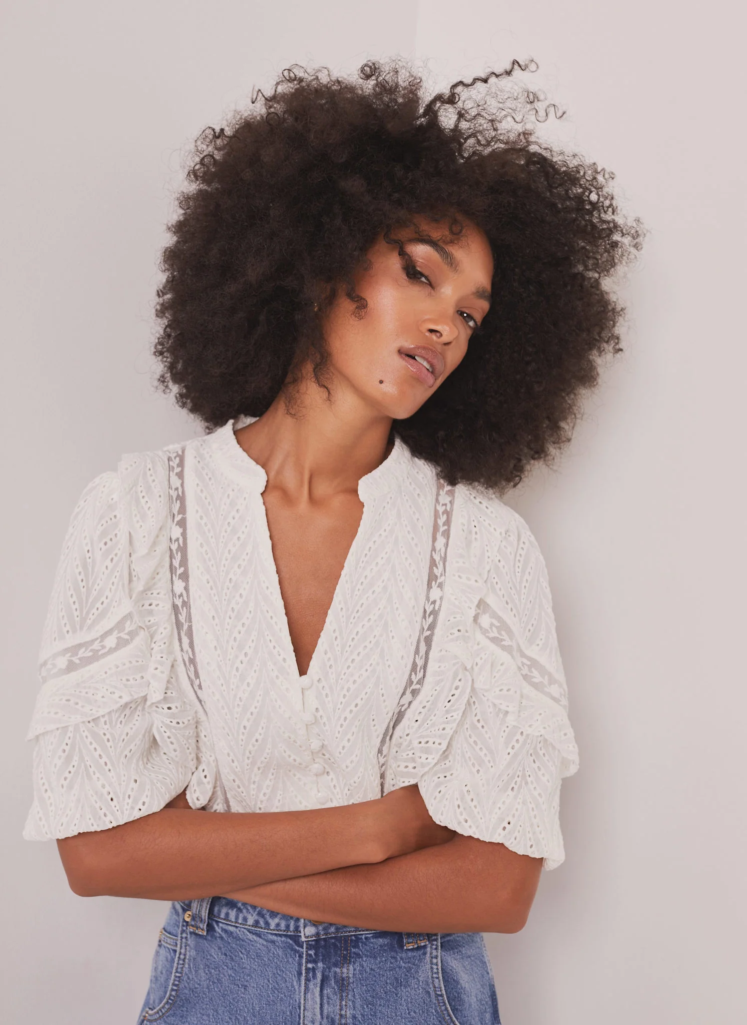 White Ruffle Puff Sleeve Blouse - Image 3