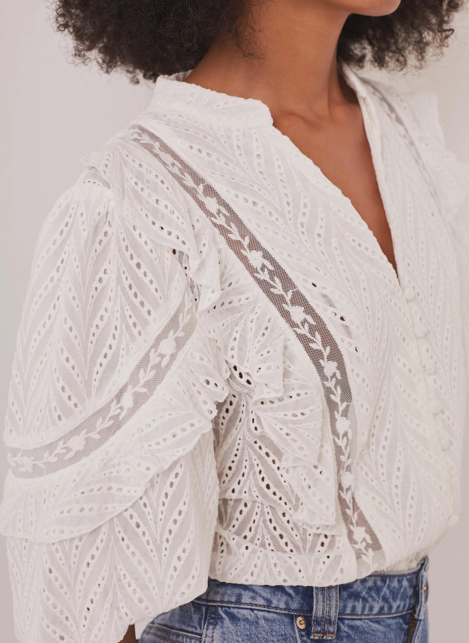 White Ruffle Puff Sleeve Blouse - Image 4