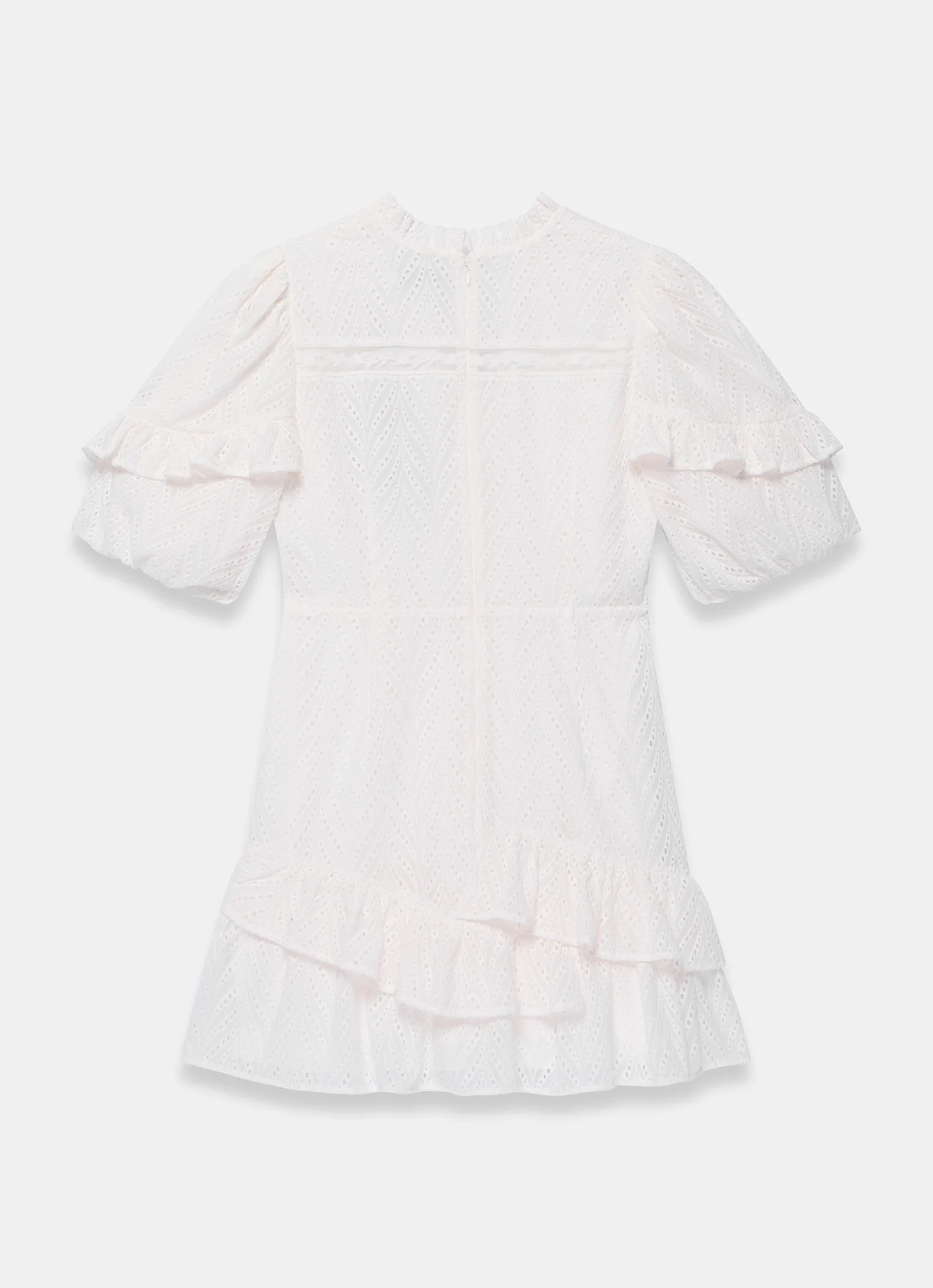 White Broderie Ruffle Detail Mini Dress - Image 8