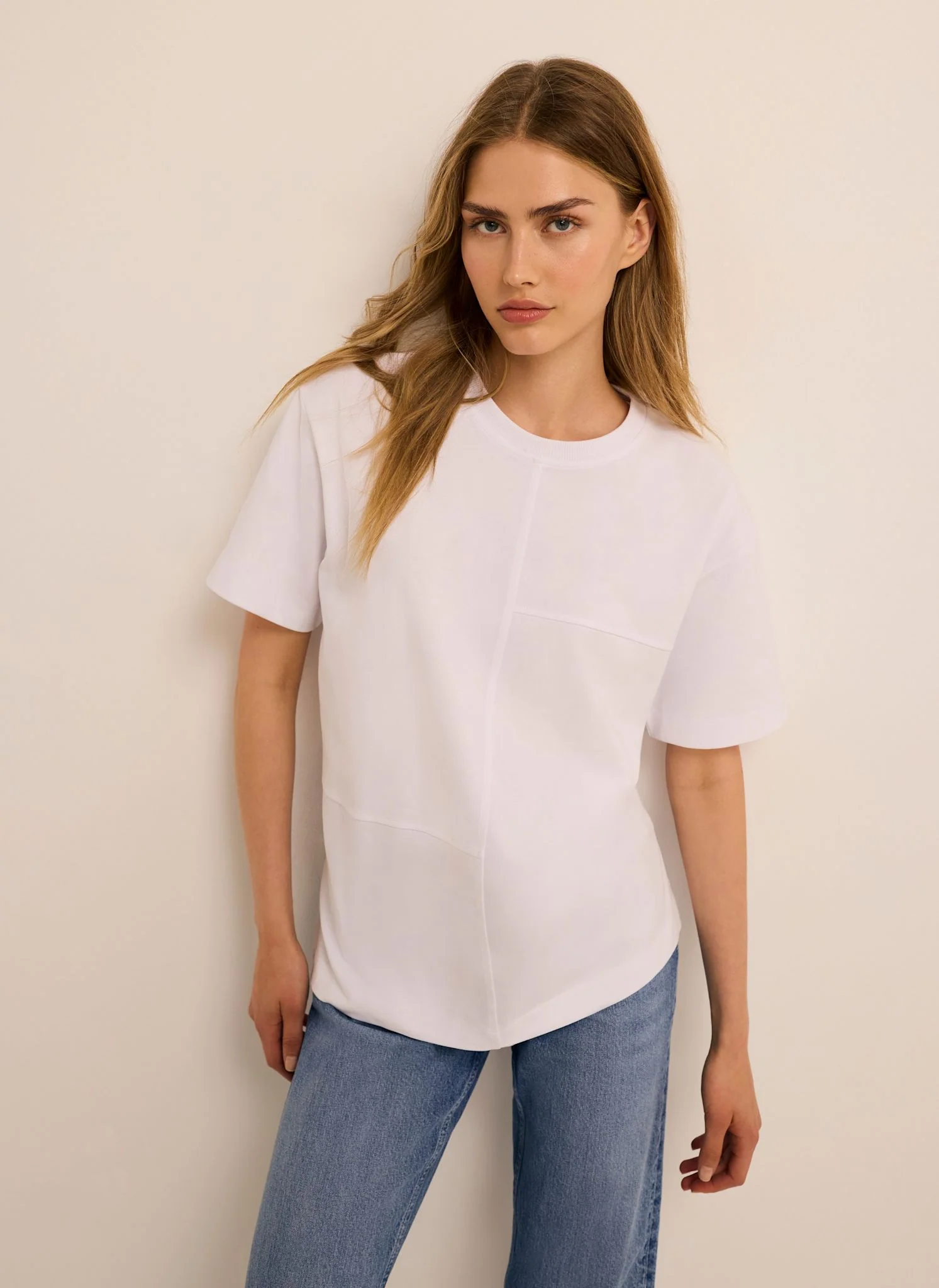 White Cotton Seam Detail T-shirt