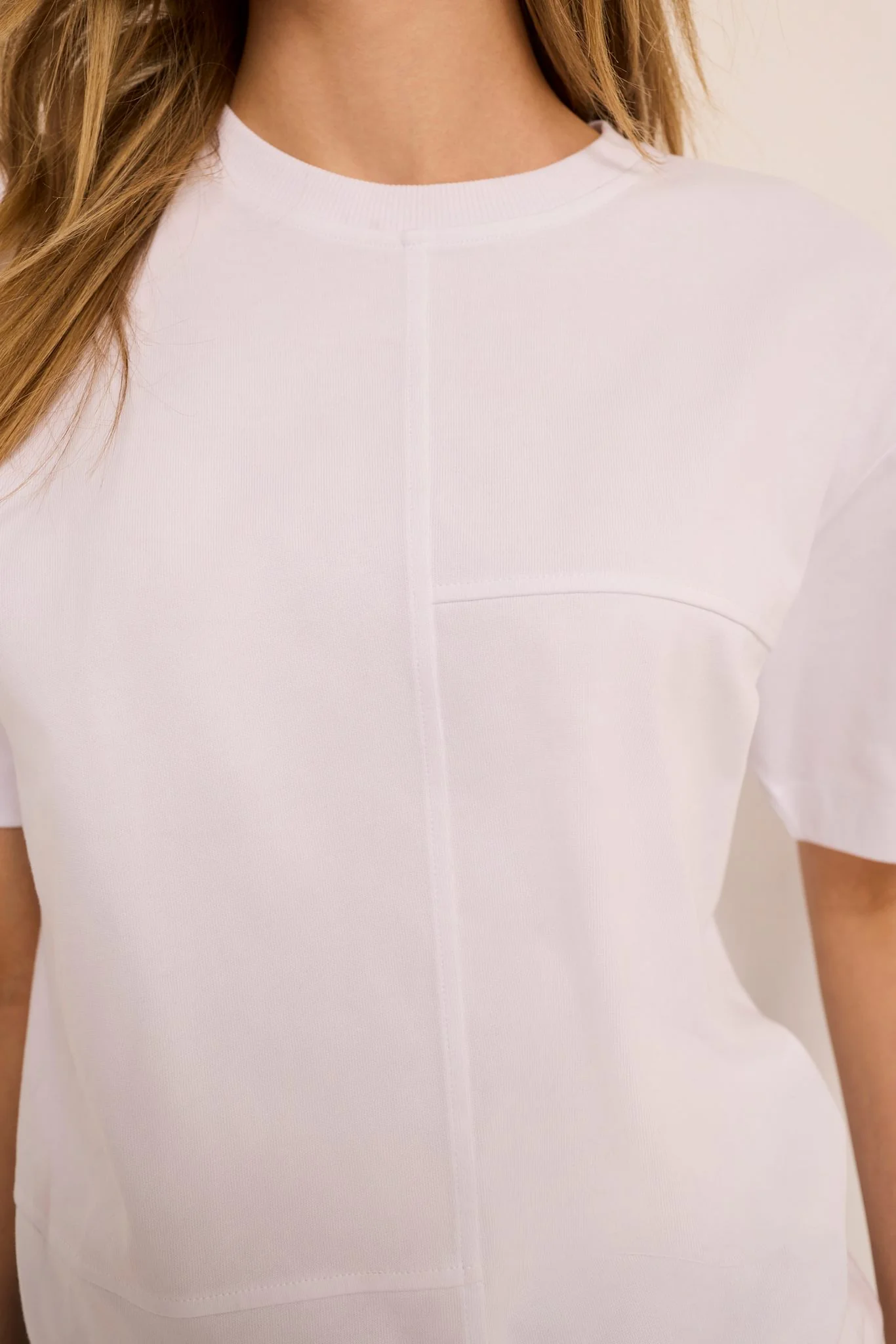 White Cotton Seam Detail T-shirt - Image 2