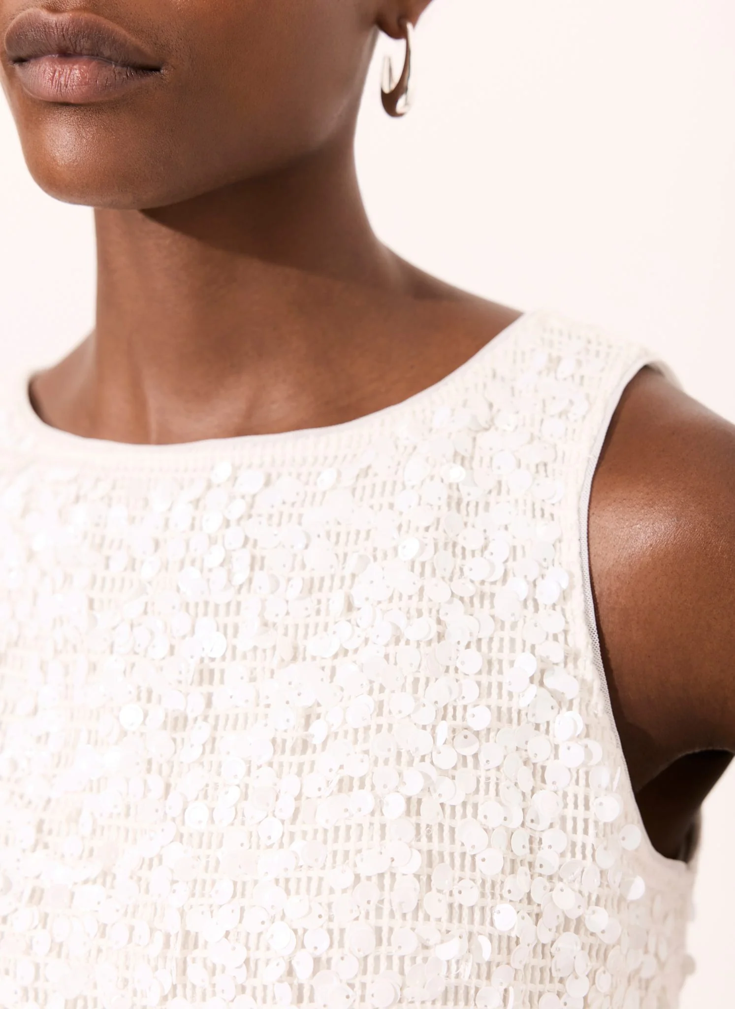 White Sequin Sleeveless Top - Image 4