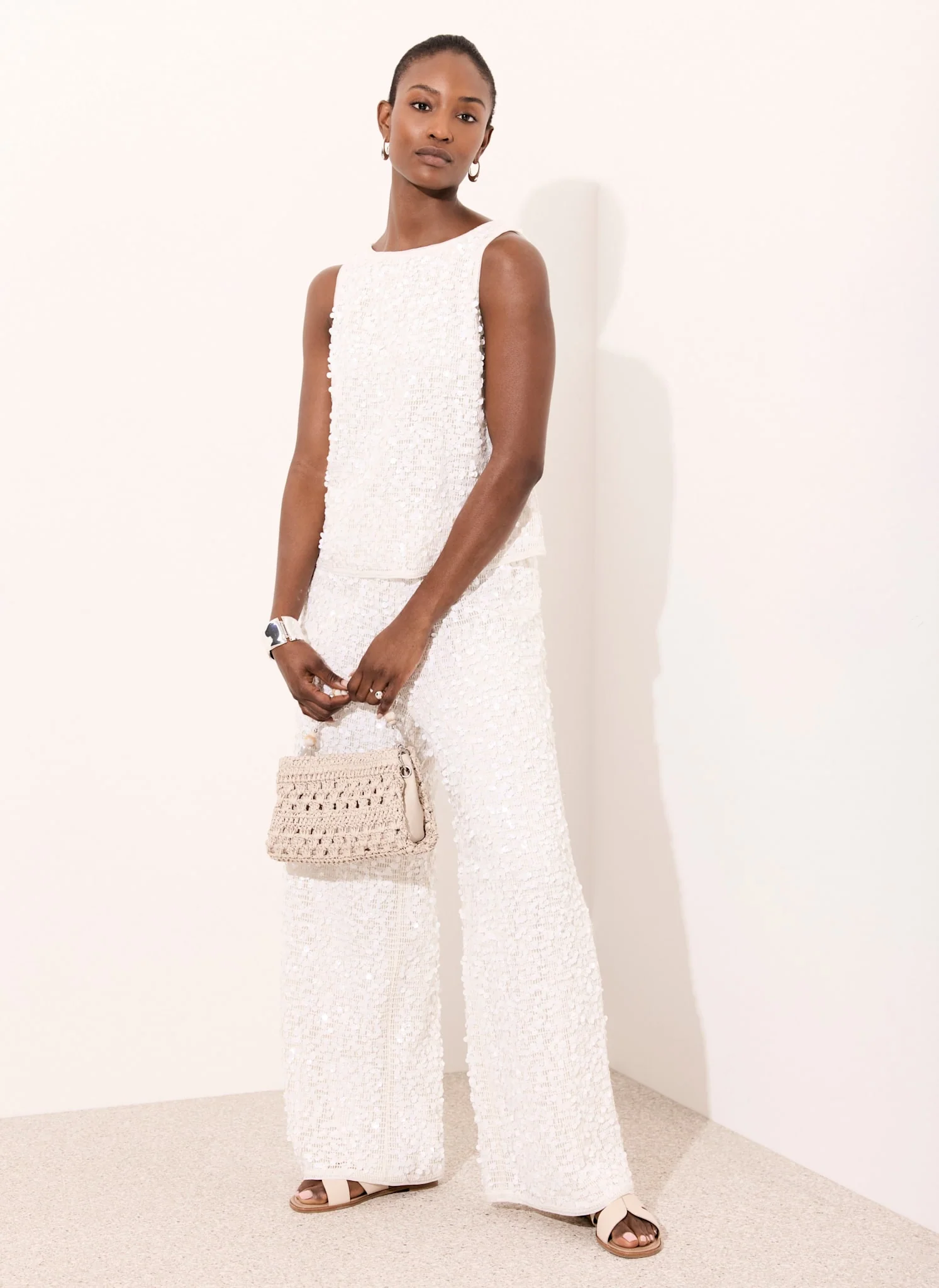 White Sequin Sleeveless Top - Image 5